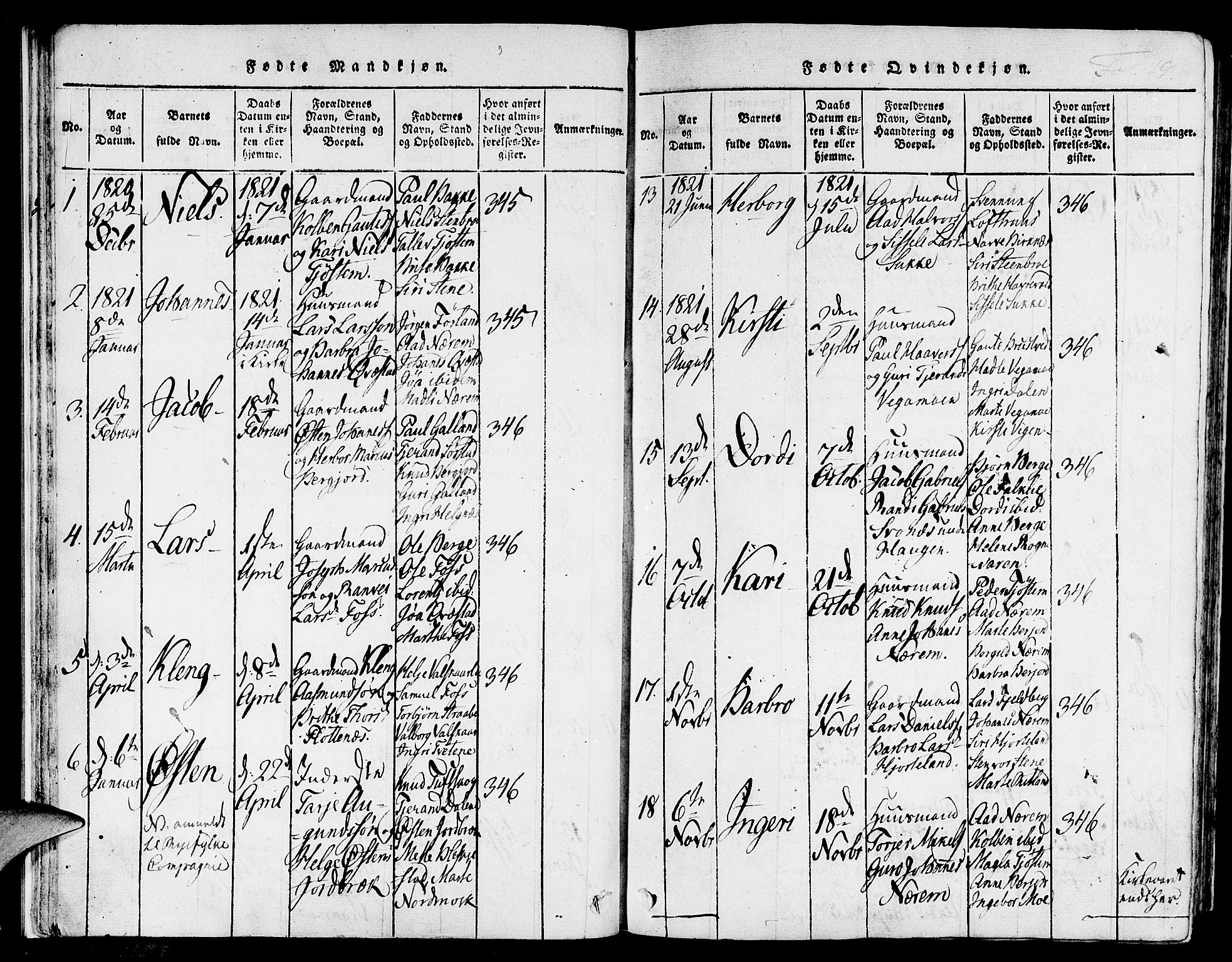 Suldal sokneprestkontor, AV/SAST-A-101845/01/IV/L0006: Parish register (official) no. A 6, 1816-1836, p. 19