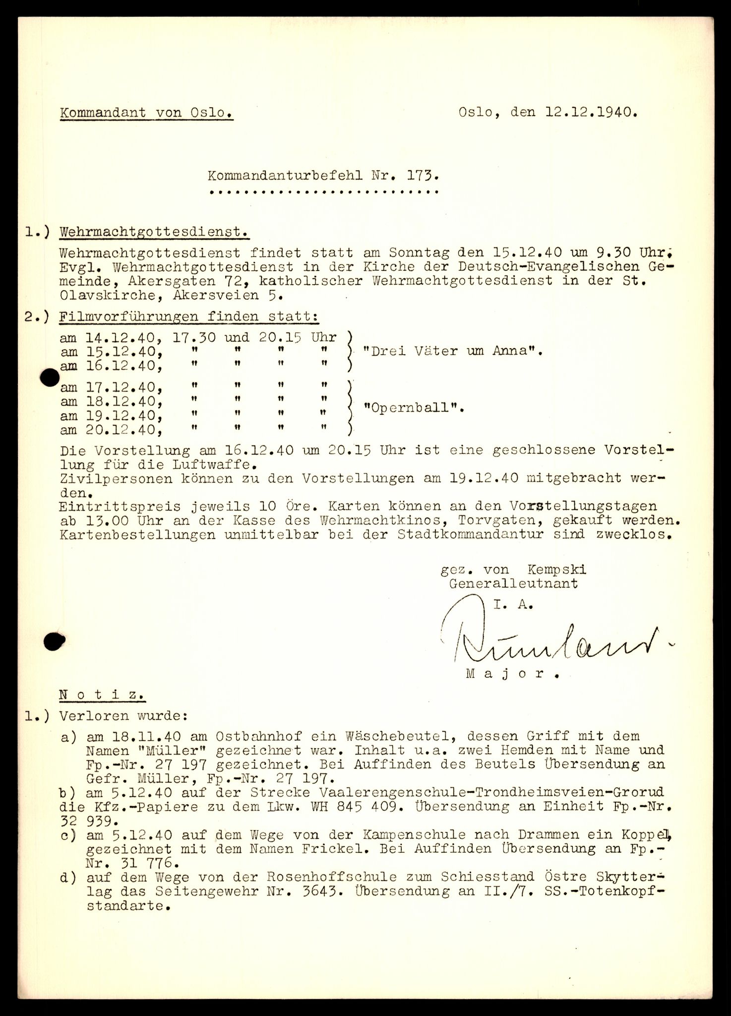 Forsvarets Overkommando. 2 kontor. Arkiv 11.4. Spredte tyske arkivsaker, AV/RA-RAFA-7031/D/Dar/Dara/L0010: Kommandanturbefehle, 1940-1942, p. 30