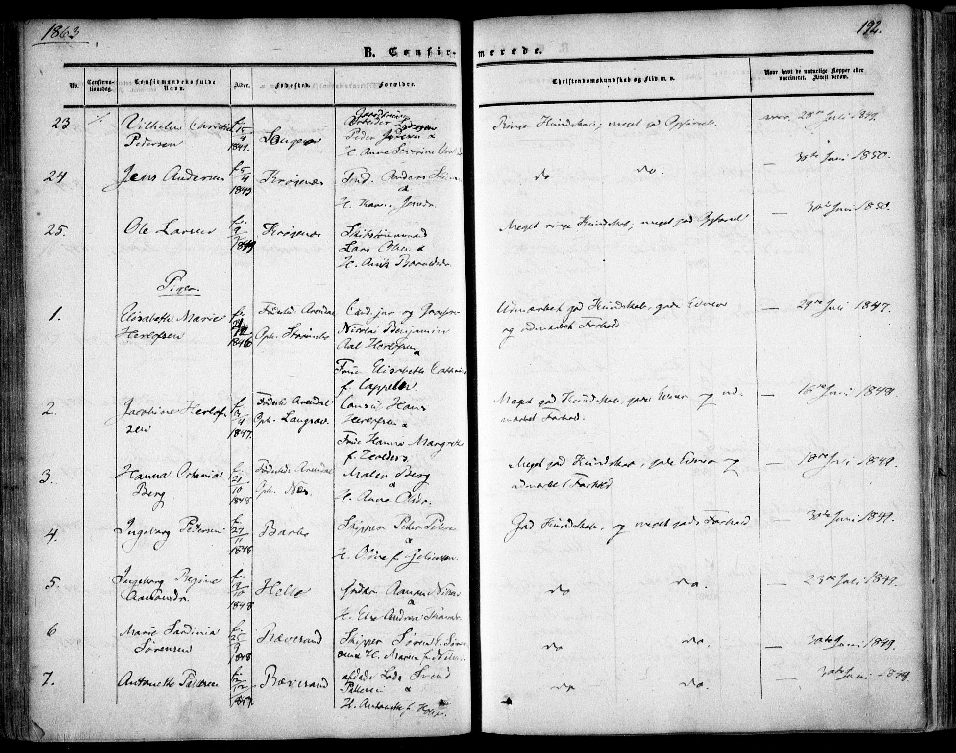 Tromøy sokneprestkontor, AV/SAK-1111-0041/F/Fa/L0006: Parish register (official) no. A 6, 1855-1863, p. 192