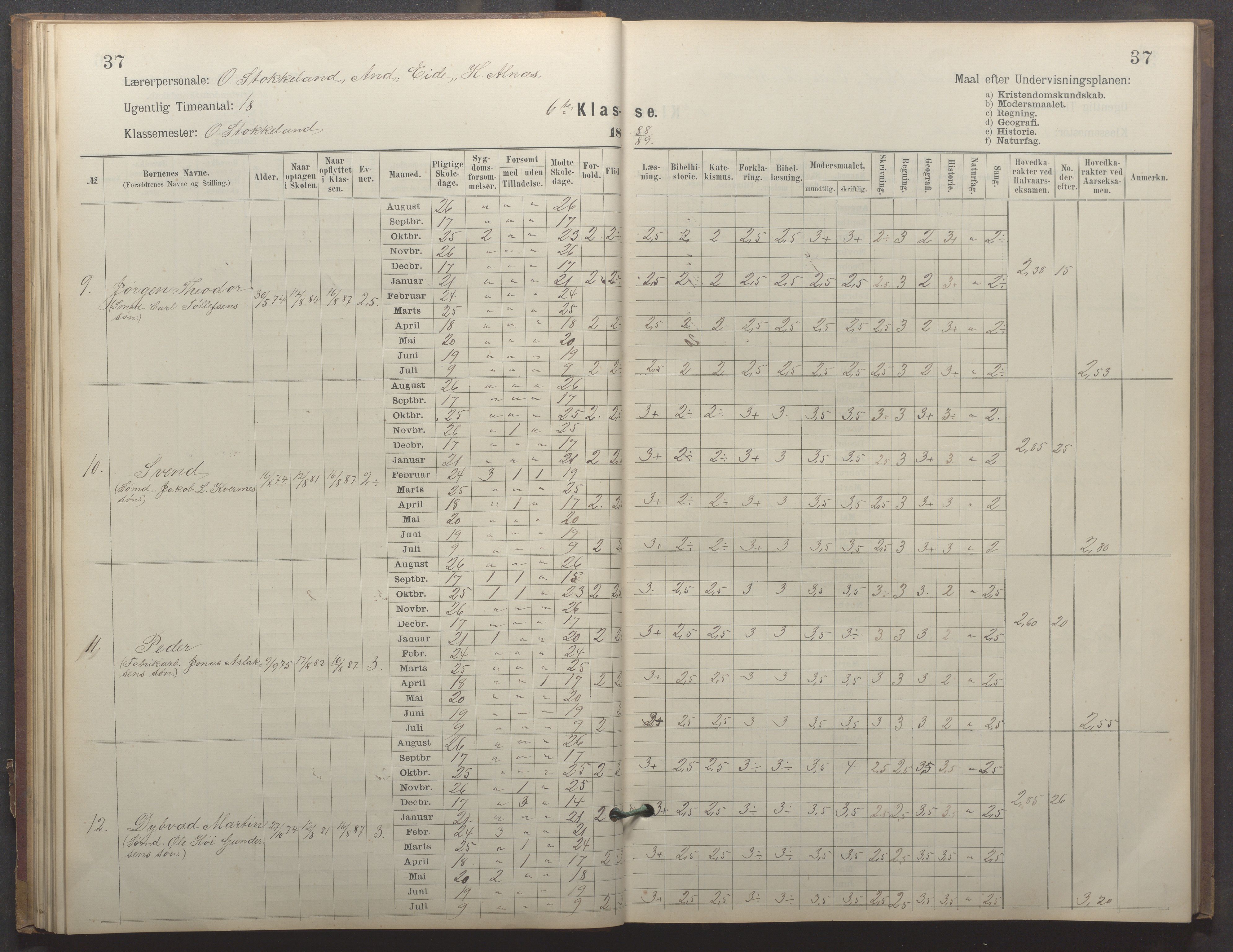 Egersund kommune (Ladested) - Egersund almueskole/folkeskole, IKAR/K-100521/H/L0023: Skoleprotokoll - Almueskolen, 6. klasse, 1886-1892, p. 37