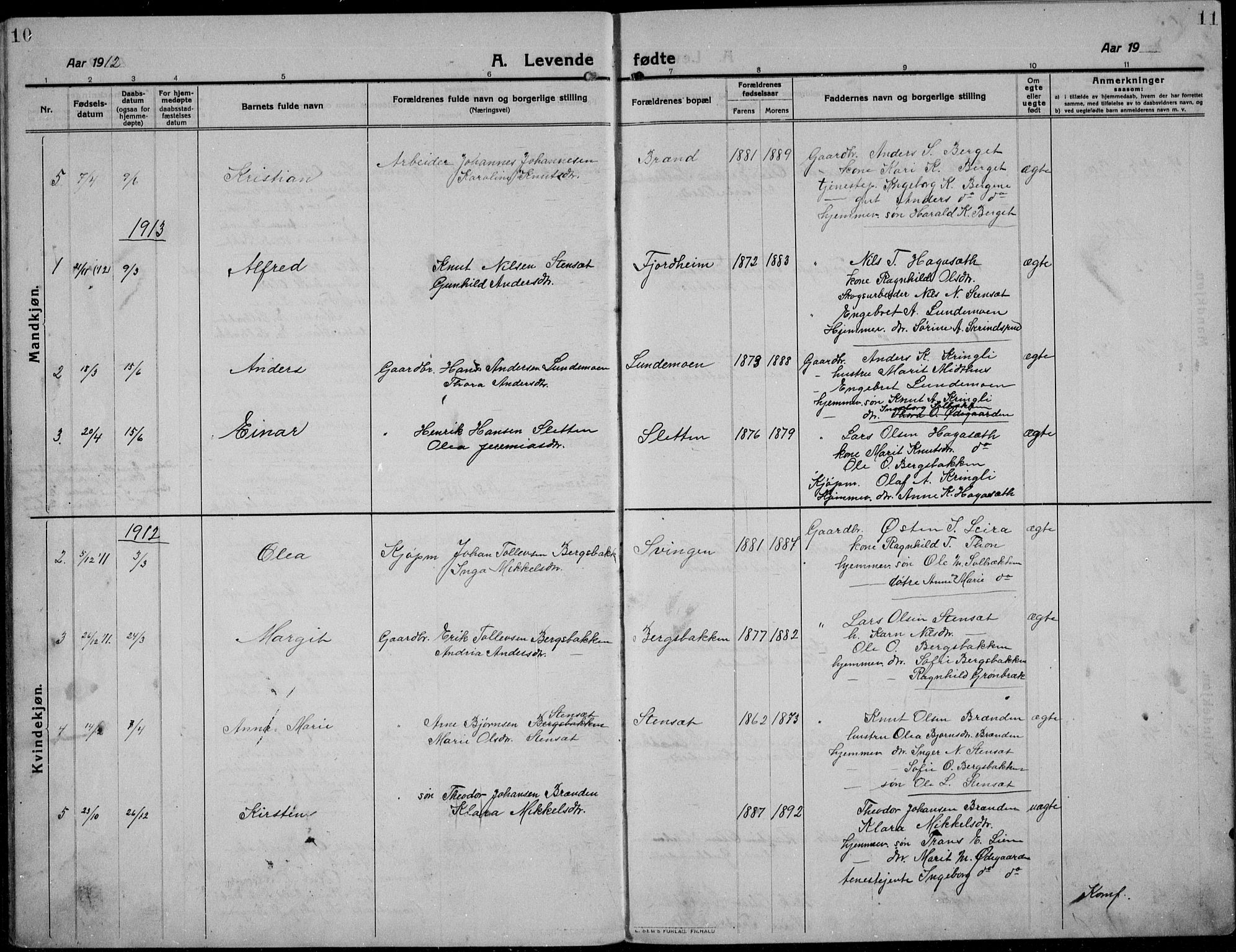 Etnedal prestekontor, AV/SAH-PREST-130/H/Ha/Hab/Habb/L0002: Parish register (copy) no. II 2, 1912-1934, p. 10-11