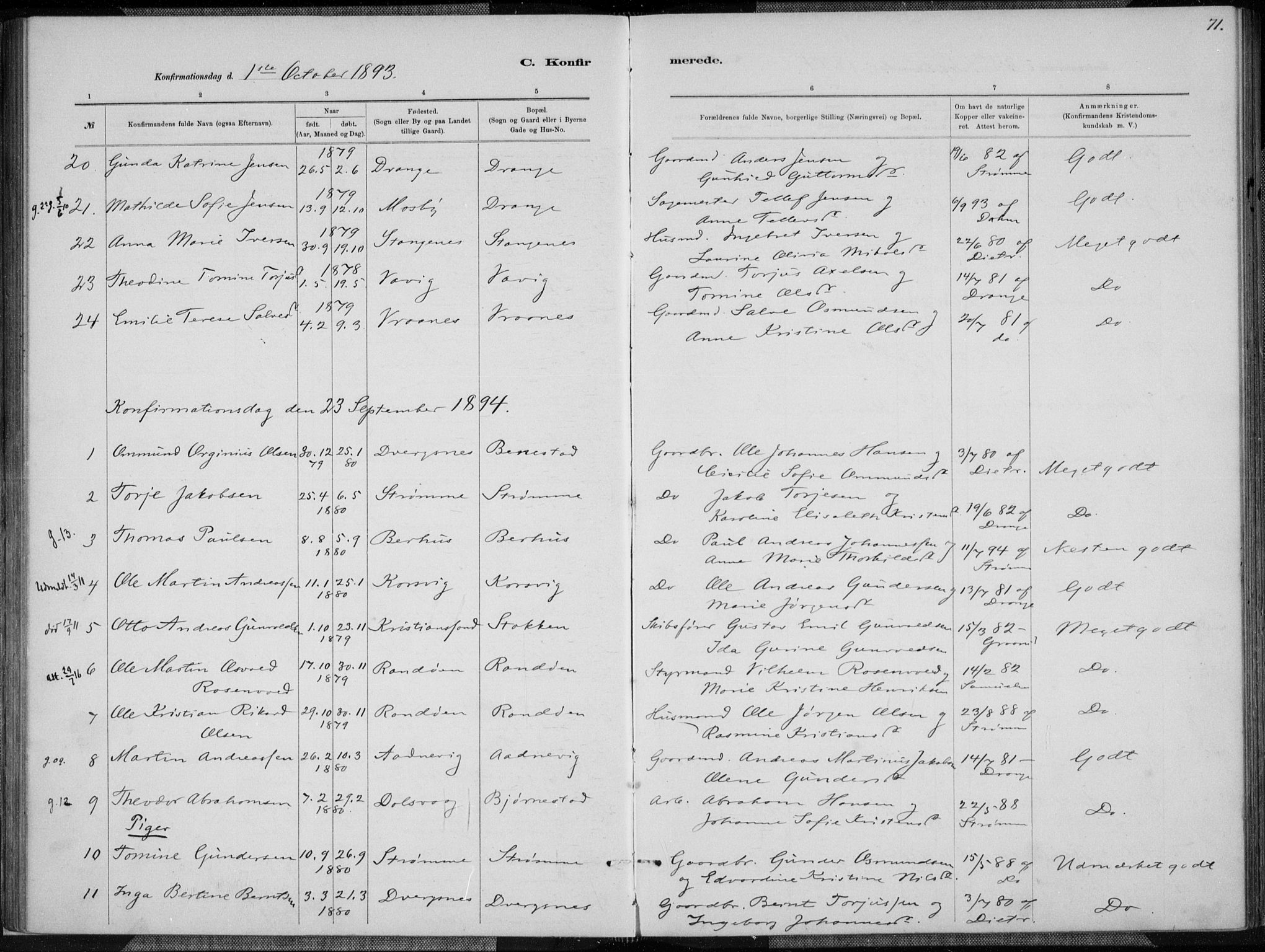 Oddernes sokneprestkontor, SAK/1111-0033/F/Fa/Fab/L0002: Parish register (official) no. A 2, 1884-1903, p. 71