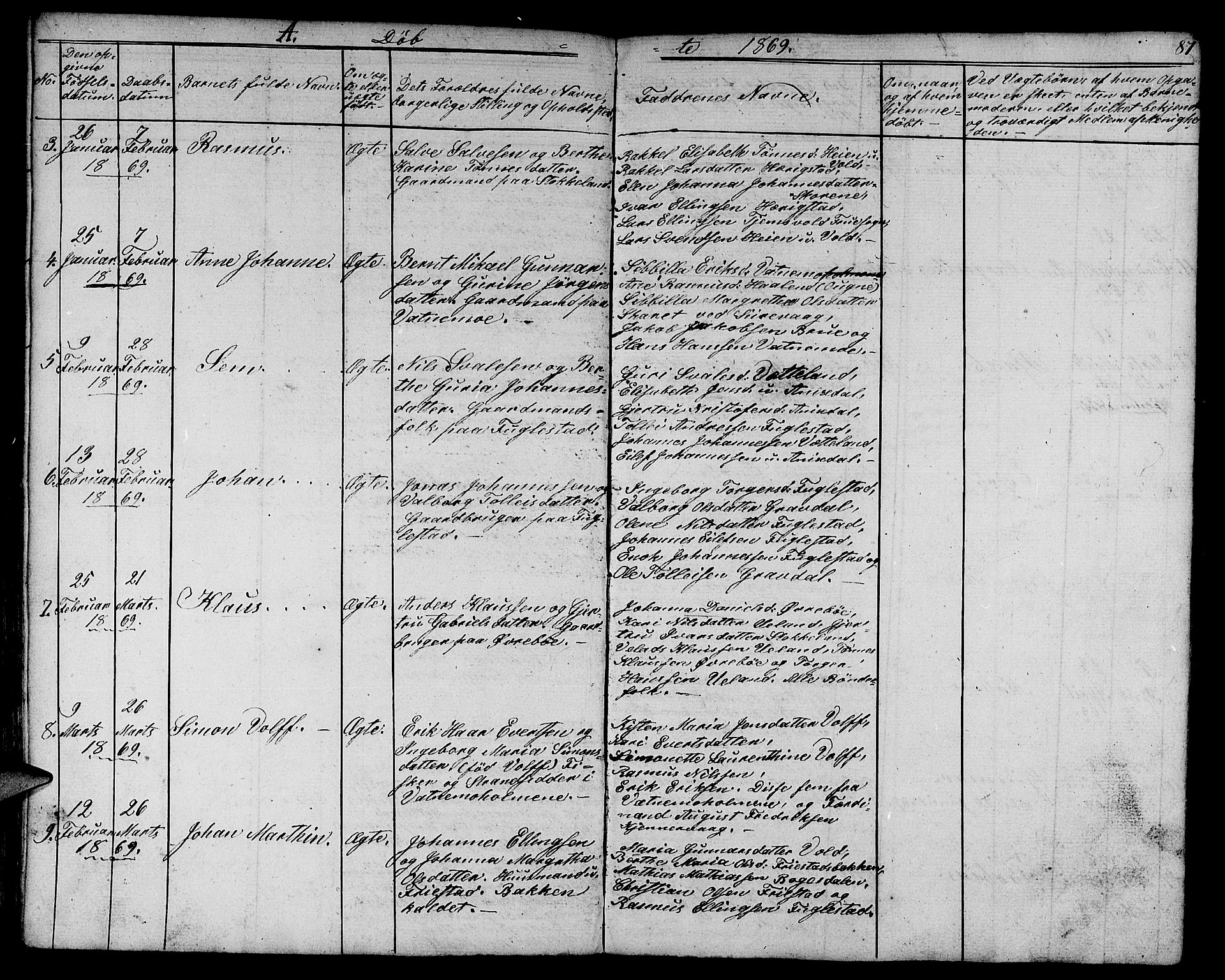 Eigersund sokneprestkontor, SAST/A-101807/S09/L0003: Parish register (copy) no. B 3, 1846-1875, p. 87