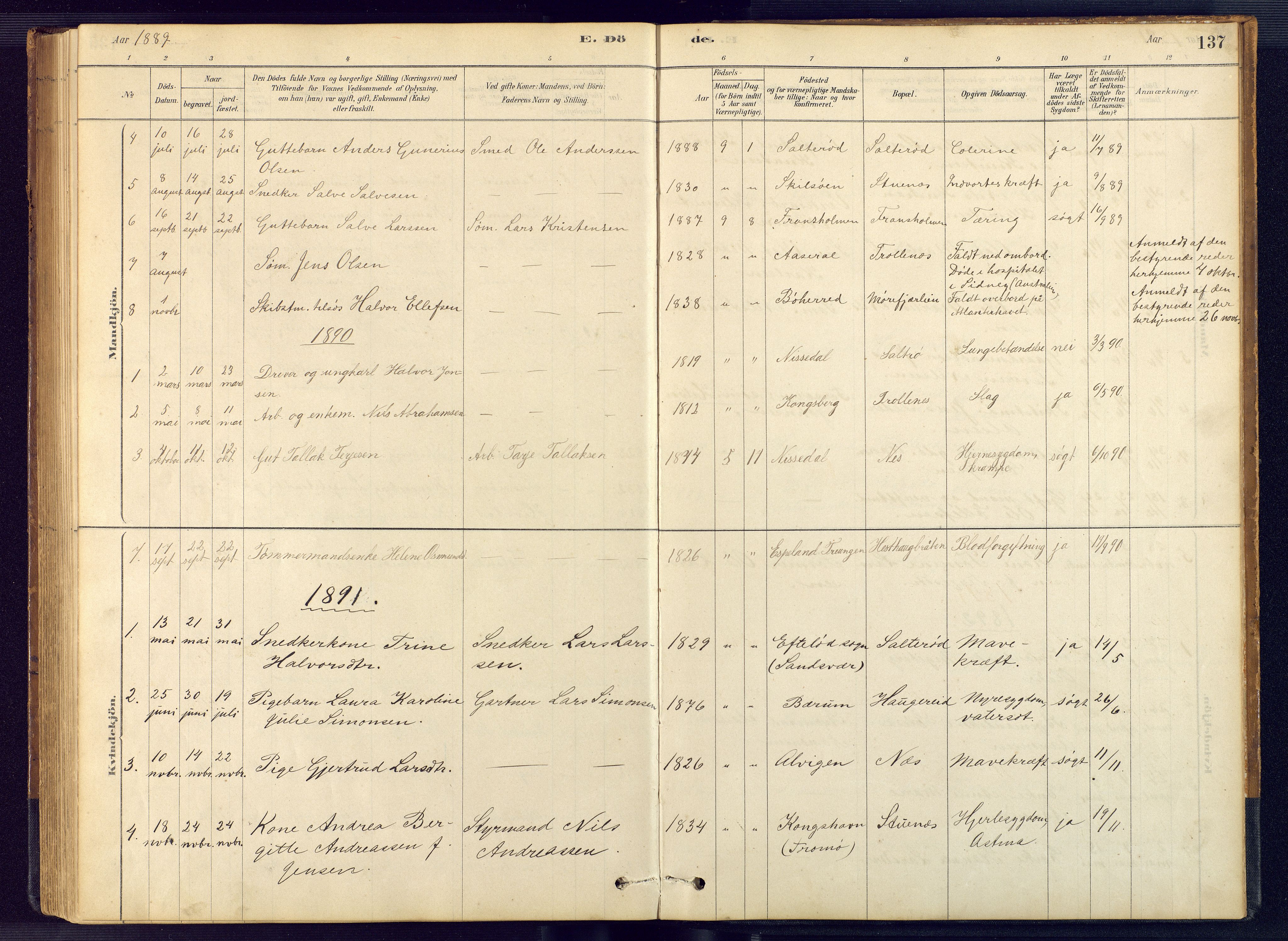 Austre Moland sokneprestkontor, SAK/1111-0001/F/Fb/Fbb/L0001: Parish register (copy) no. B 1, 1878-1904, p. 137