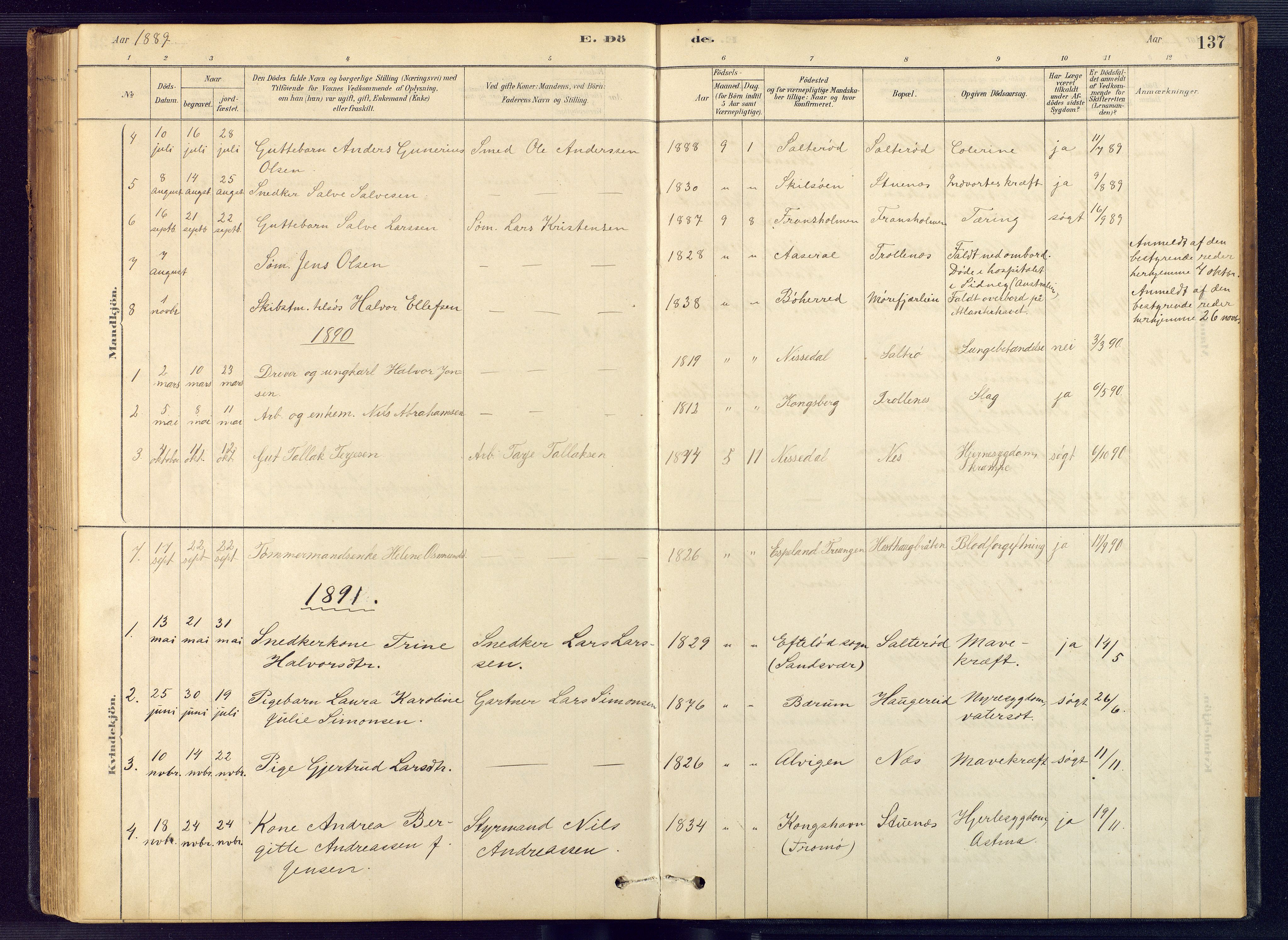 Austre Moland sokneprestkontor, AV/SAK-1111-0001/F/Fb/Fbb/L0001: Parish register (copy) no. B 1, 1878-1904, p. 137