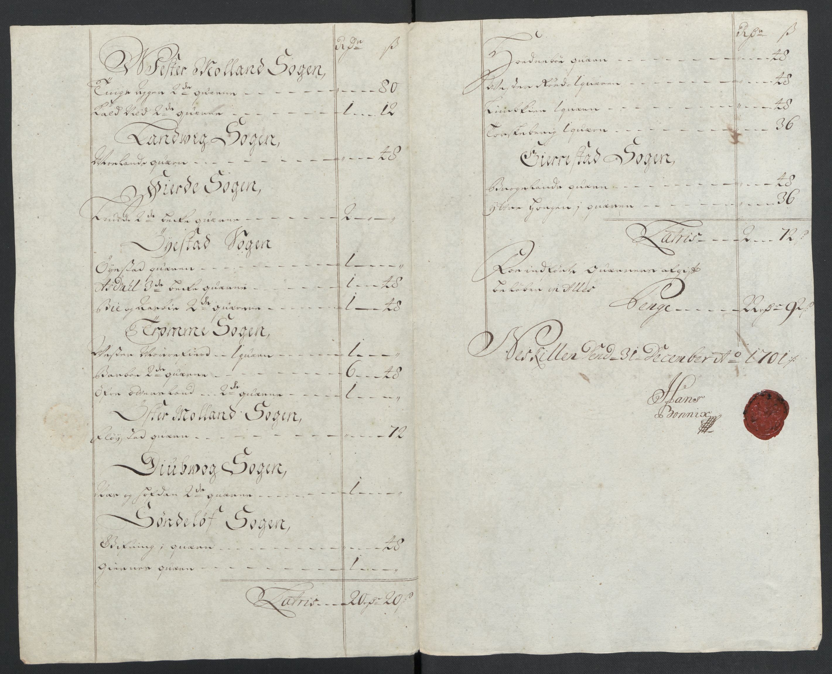 Rentekammeret inntil 1814, Reviderte regnskaper, Fogderegnskap, RA/EA-4092/R39/L2315: Fogderegnskap Nedenes, 1700-1701, p. 242