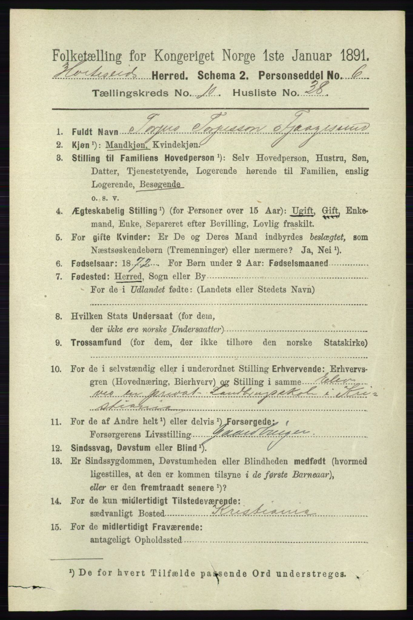 RA, 1891 census for 0829 Kviteseid, 1891, p. 2489