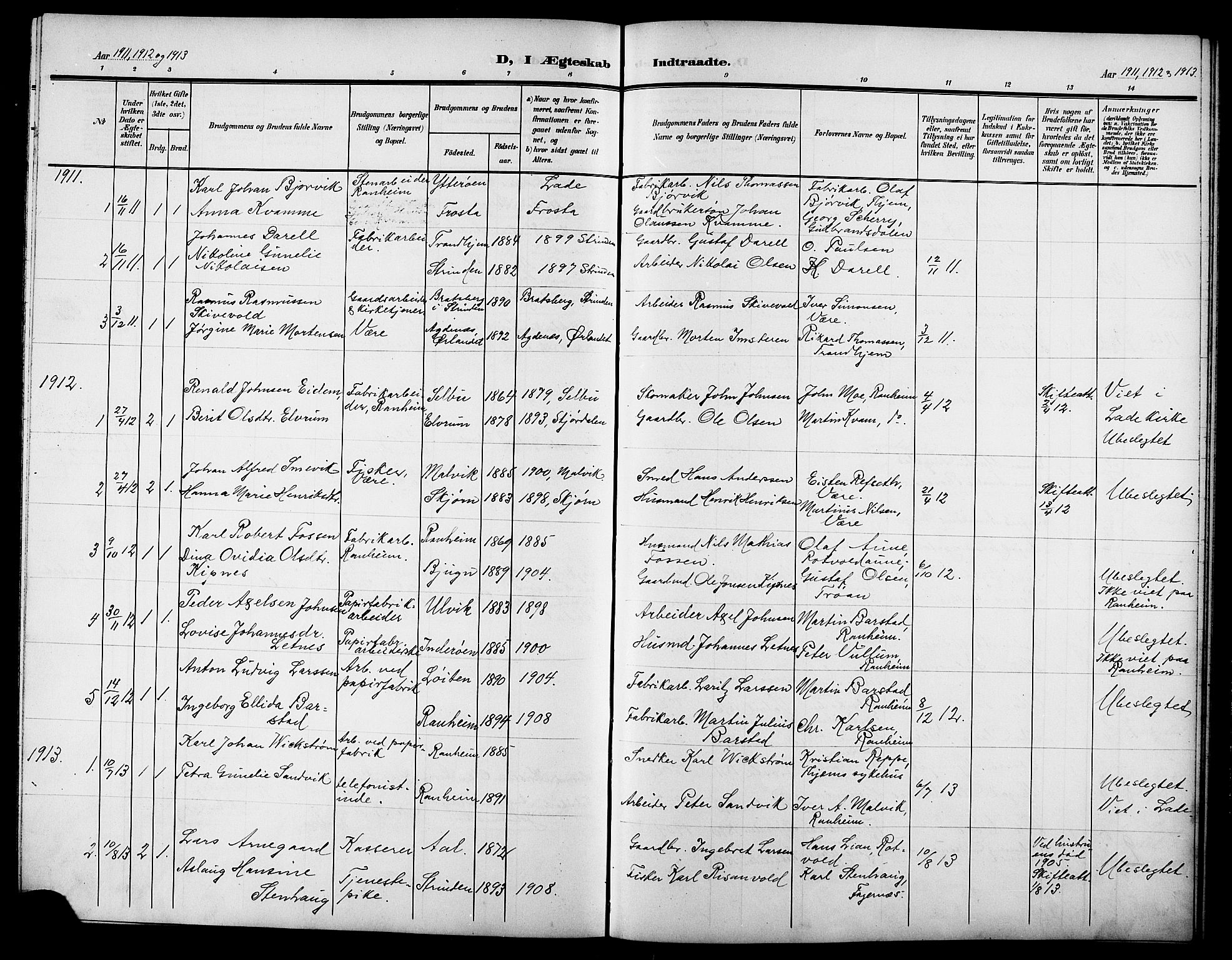 Ministerialprotokoller, klokkerbøker og fødselsregistre - Sør-Trøndelag, SAT/A-1456/615/L0400: Parish register (copy) no. 615C01, 1905-1921