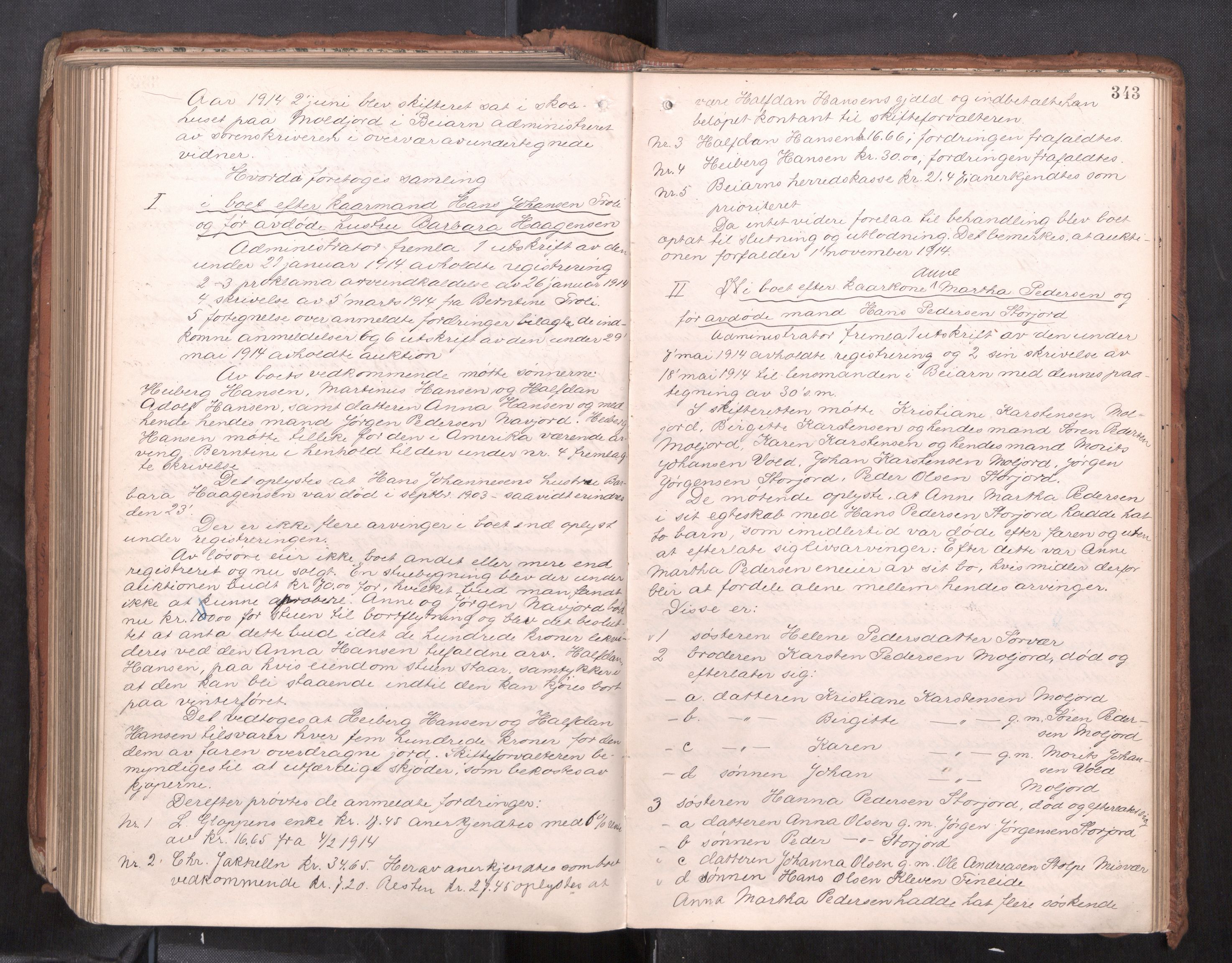Salten sorenskriveri, AV/SAT-A-4578/1/3/3B/L0012: Skiftebehandlingsprotokoll, 1910-1915, p. 343