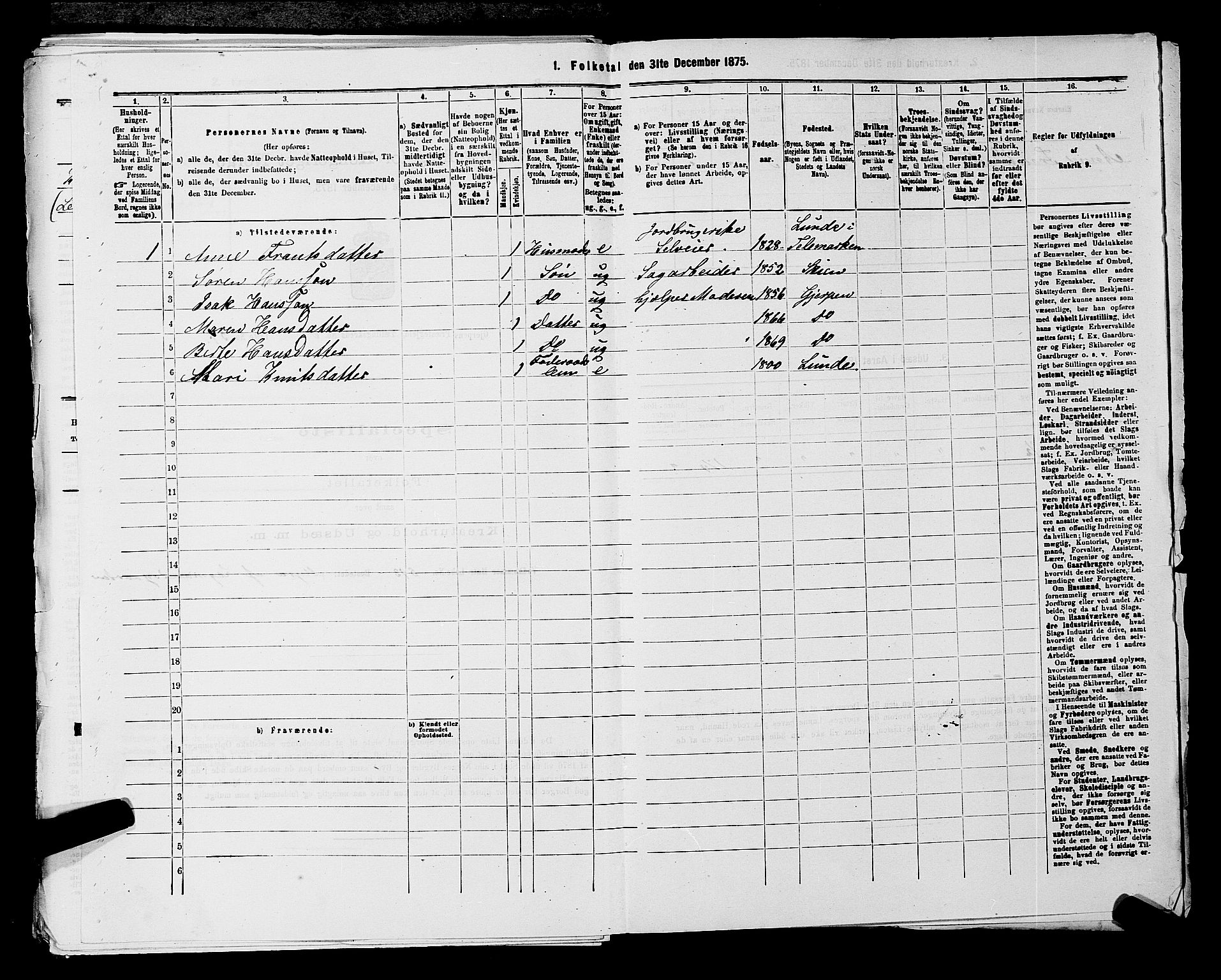 SAKO, 1875 census for 0812P Gjerpen, 1875, p. 840