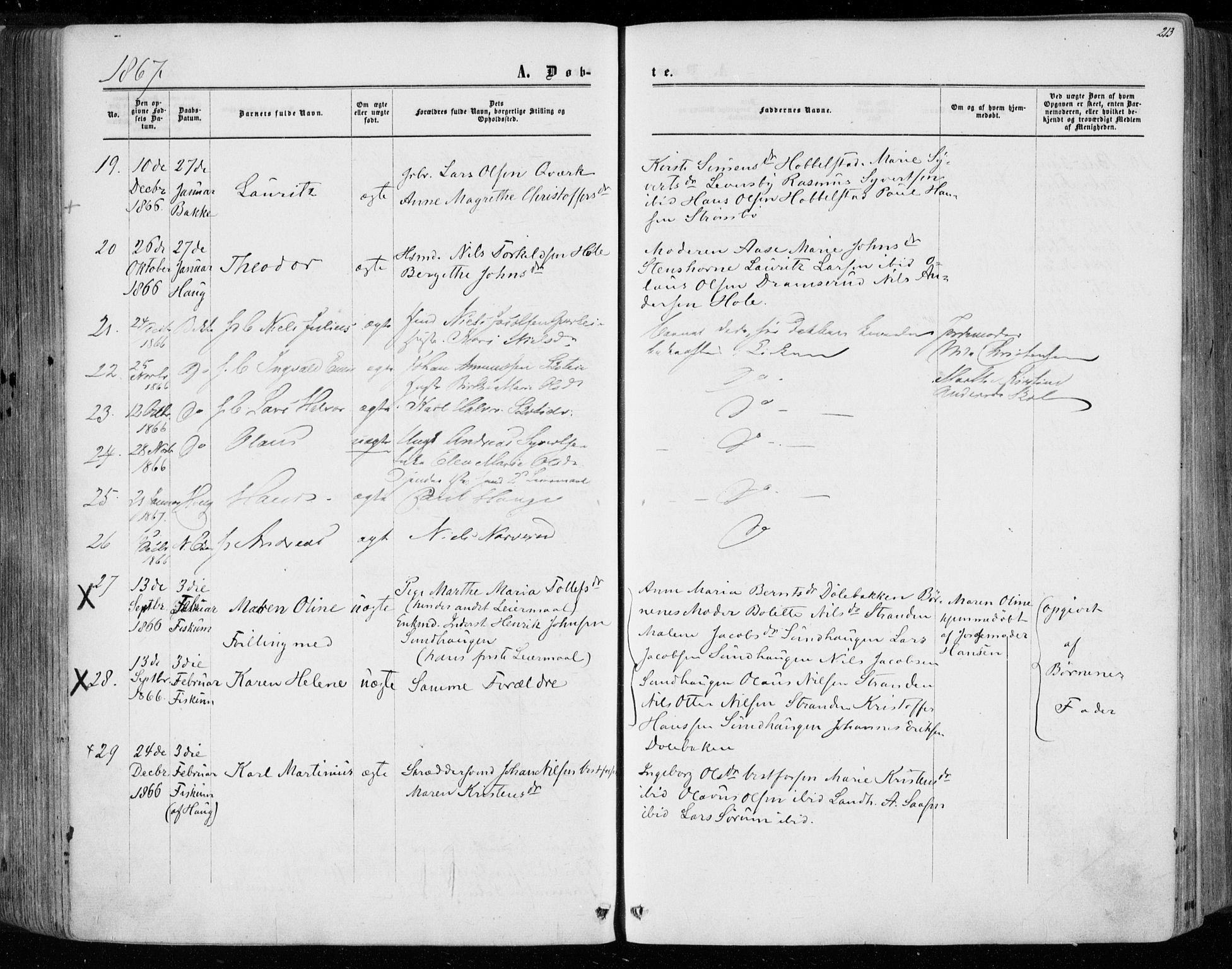 Eiker kirkebøker, SAKO/A-4/F/Fa/L0016: Parish register (official) no. I 16, 1860-1868, p. 213