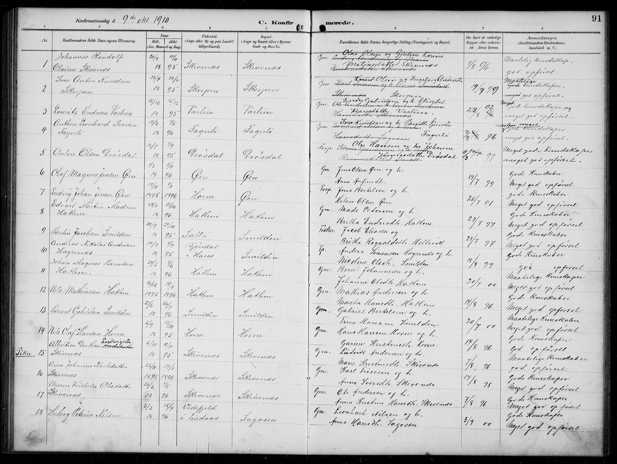 Hyllestad sokneprestembete, SAB/A-80401: Parish register (copy) no. C 3, 1894-1913, p. 91
