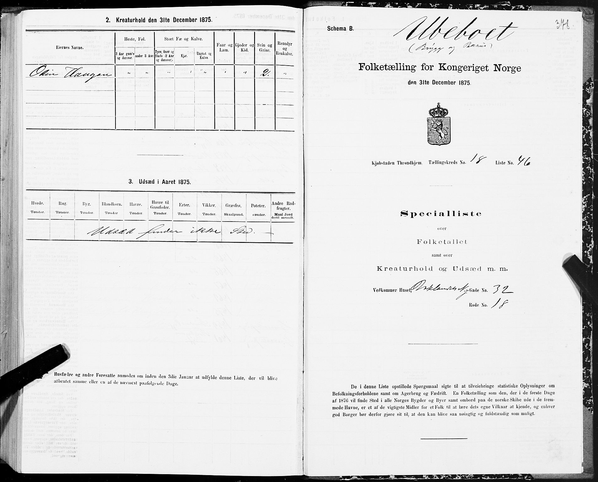 SAT, 1875 census for 1601 Trondheim, 1875, p. 9378