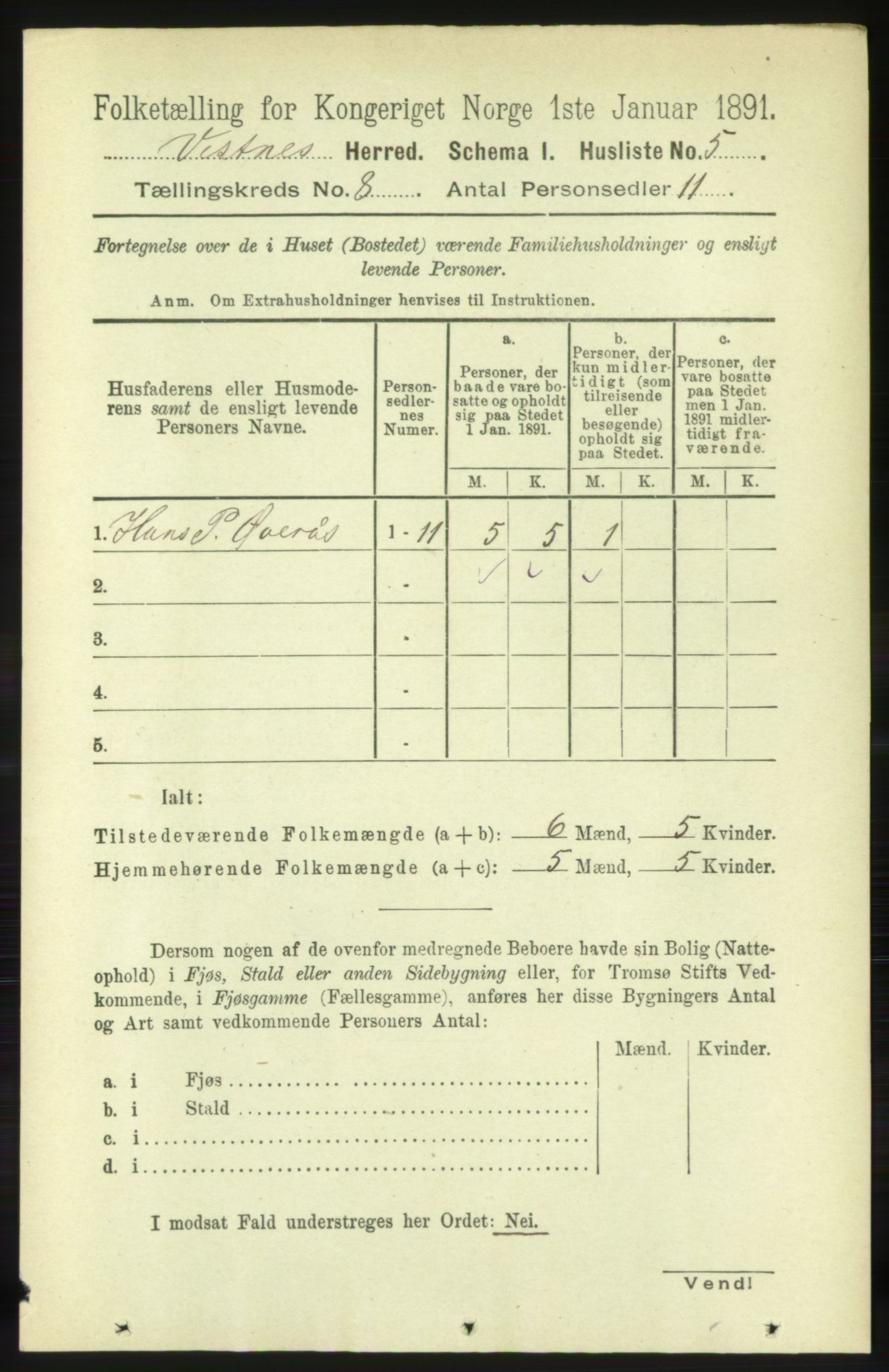 RA, 1891 census for 1535 Vestnes, 1891, p. 3125