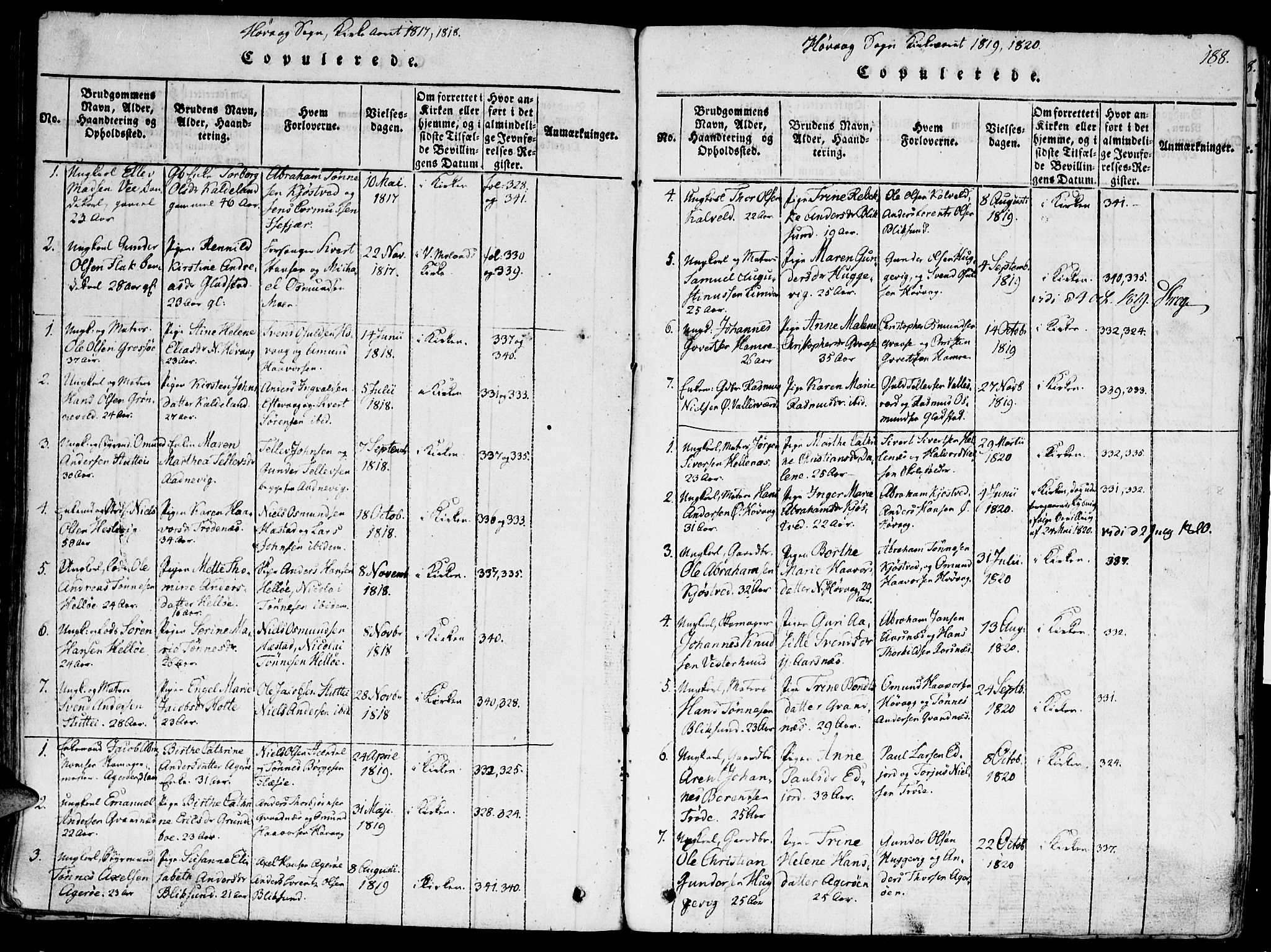 Høvåg sokneprestkontor, SAK/1111-0025/F/Fa/L0001: Parish register (official) no. A 1, 1816-1843, p. 188