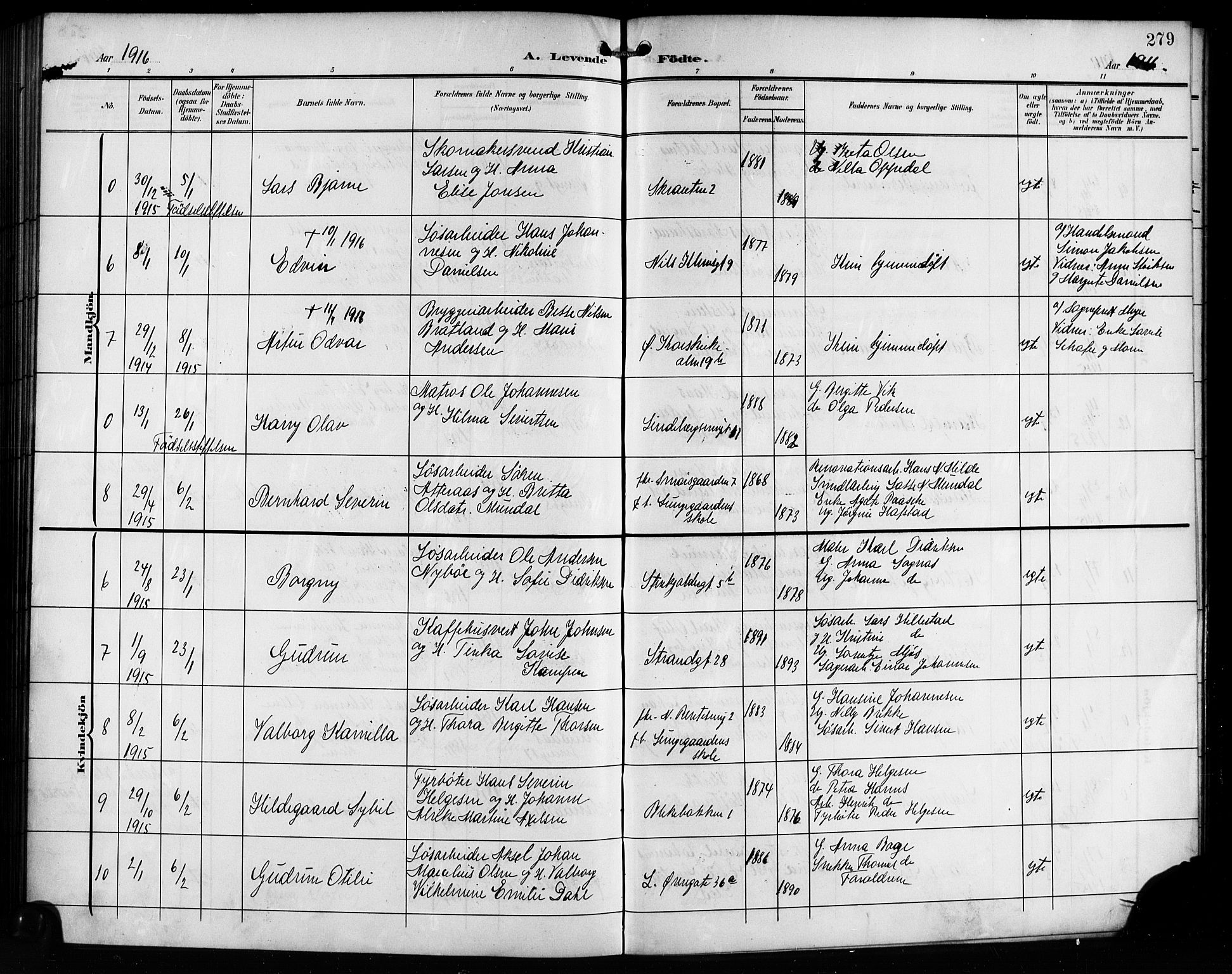 Korskirken sokneprestembete, AV/SAB-A-76101/H/Hab: Parish register (copy) no. B 11, 1905-1916, p. 279