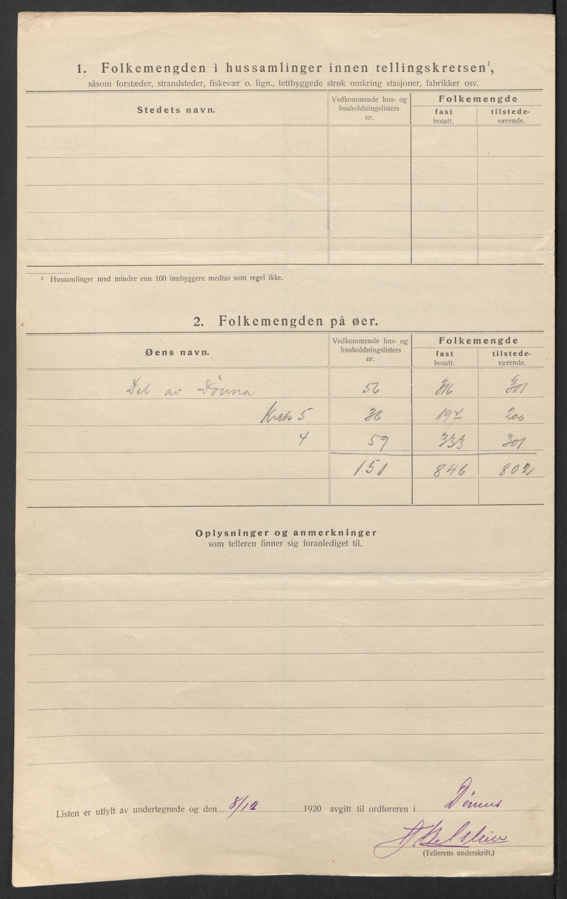 SAT, 1920 census for Dønnes, 1920, p. 8