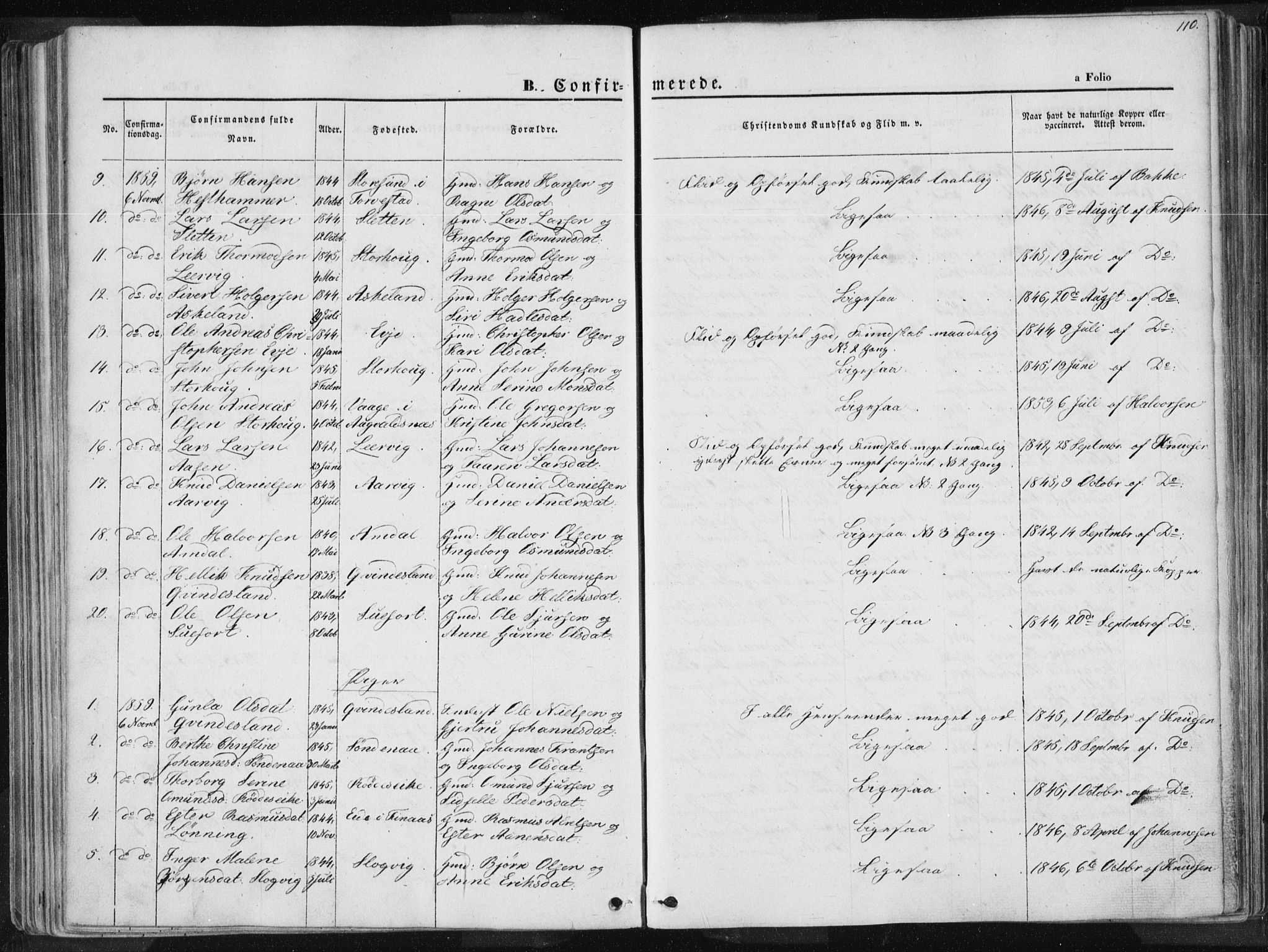 Tysvær sokneprestkontor, SAST/A -101864/H/Ha/Haa/L0003: Parish register (official) no. A 3, 1856-1865, p. 110