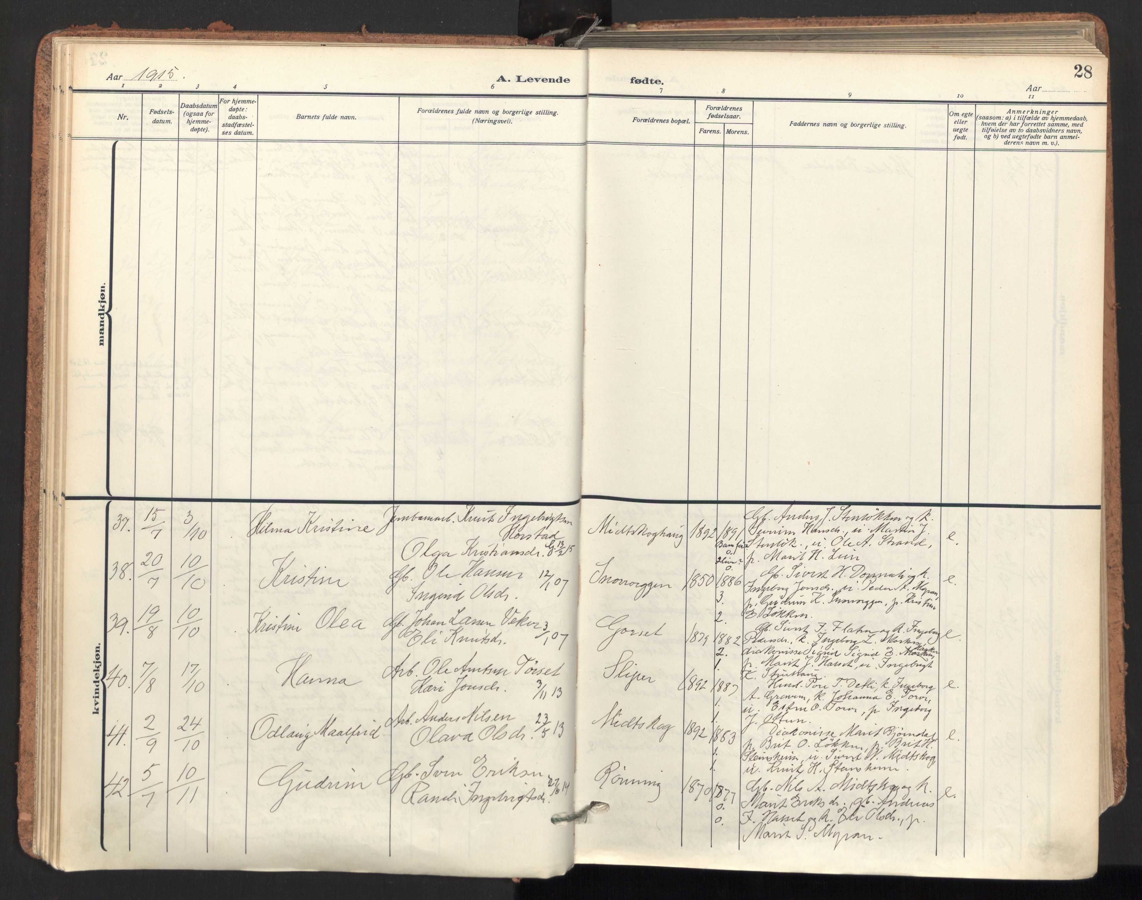 Ministerialprotokoller, klokkerbøker og fødselsregistre - Sør-Trøndelag, AV/SAT-A-1456/678/L0909: Parish register (official) no. 678A17, 1912-1930, p. 28