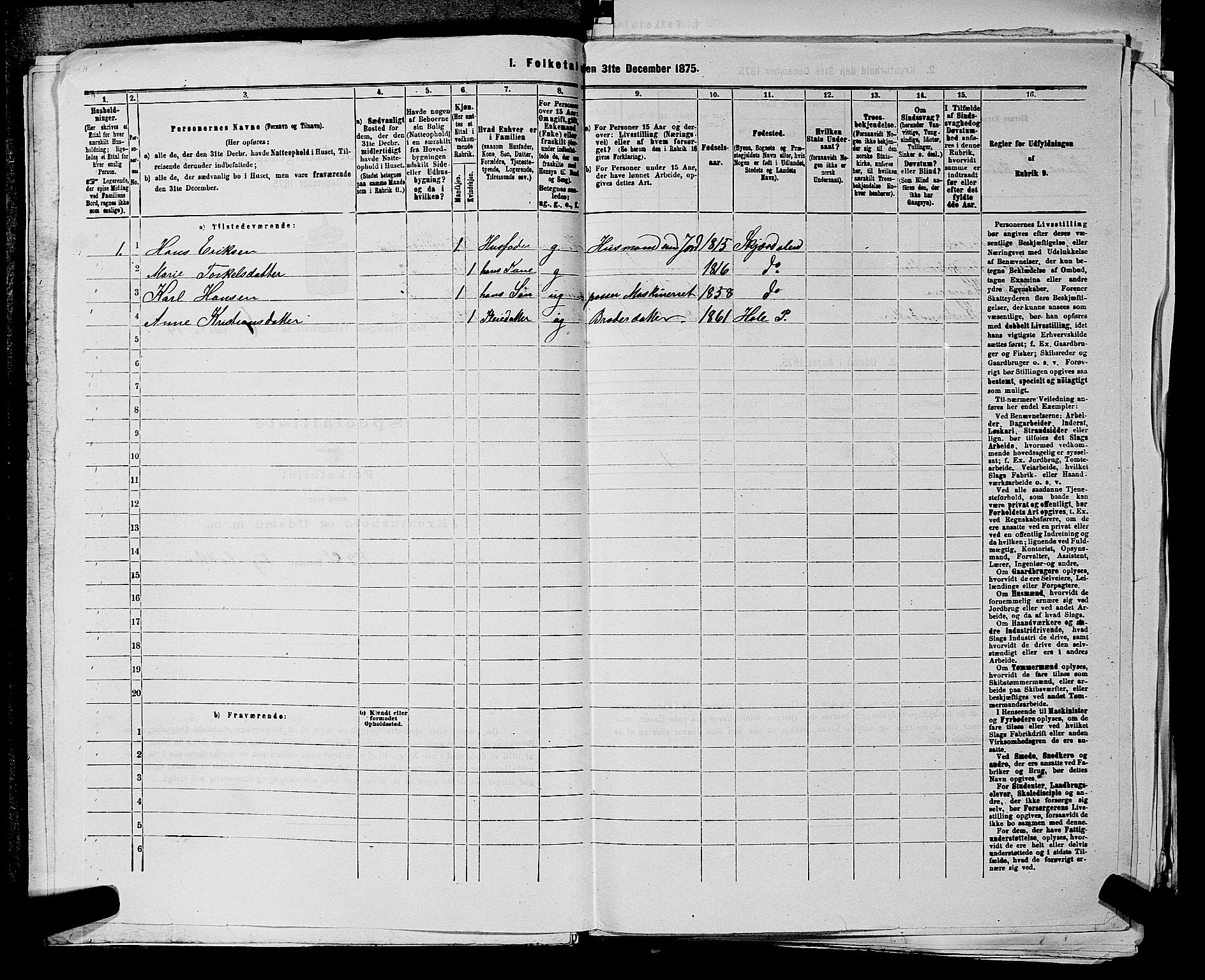 SAKO, 1875 census for 0612P Hole, 1875, p. 1149