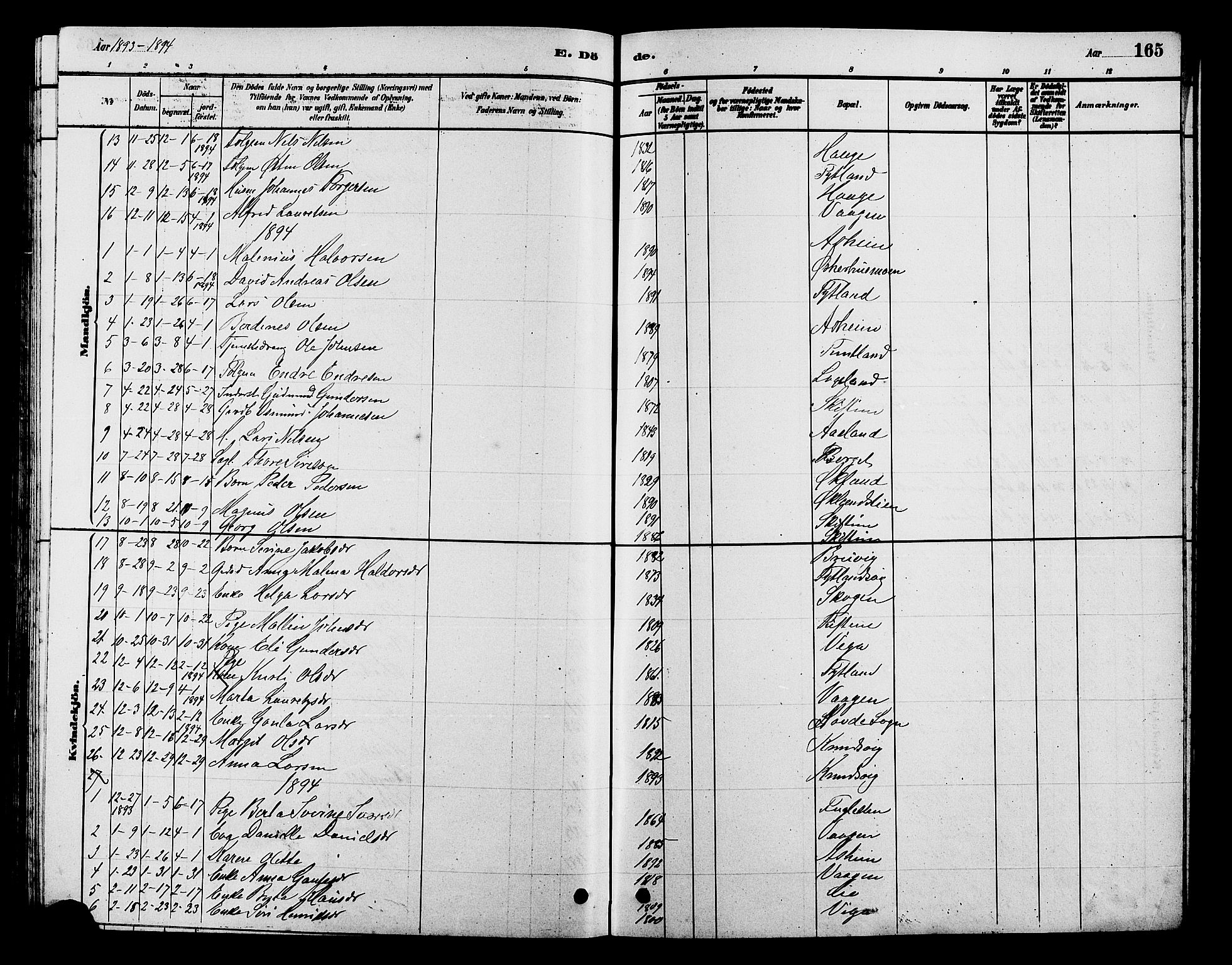 Hjelmeland sokneprestkontor, AV/SAST-A-101843/01/V/L0007: Parish register (copy) no. B 7, 1880-1909, p. 165