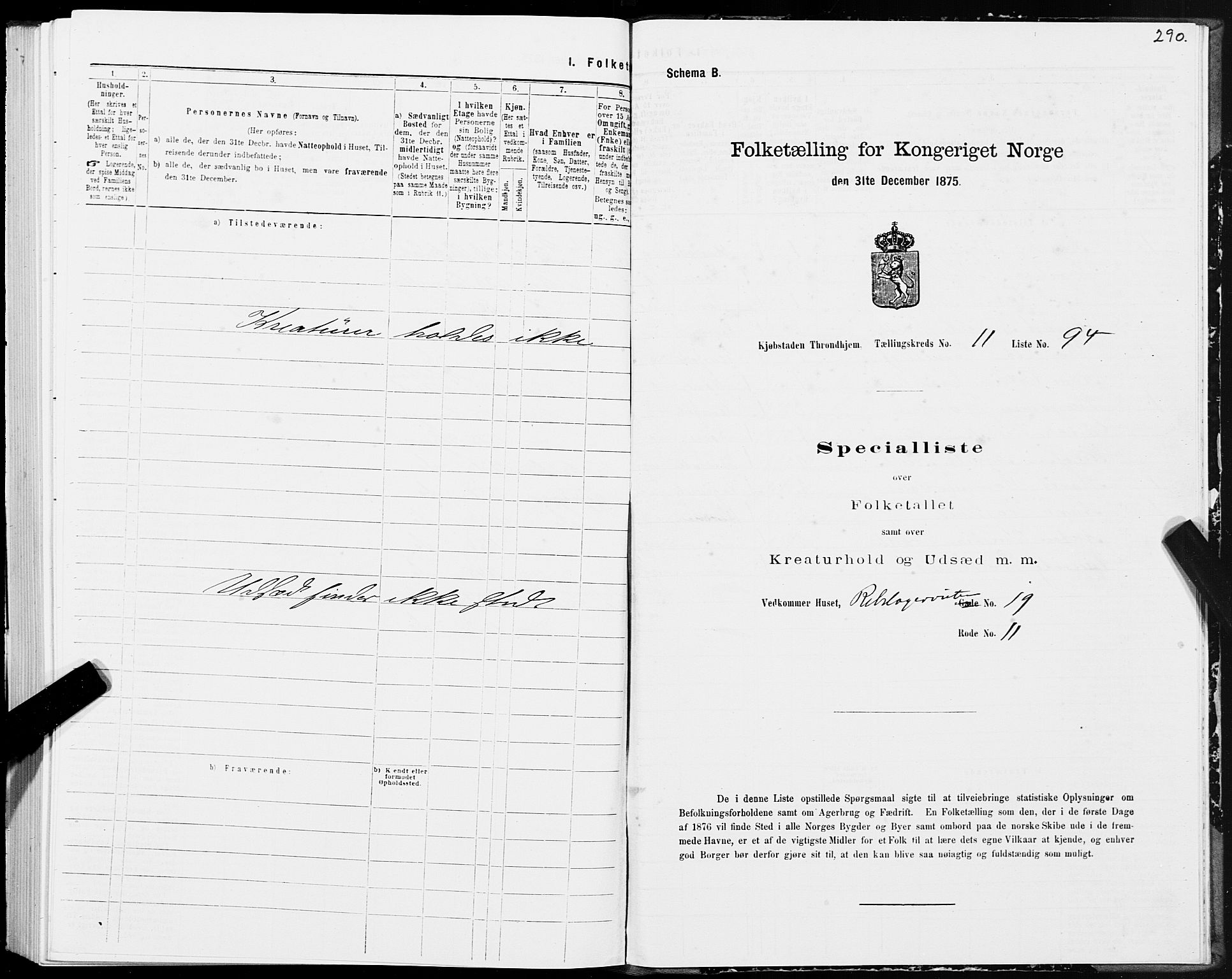 SAT, 1875 census for 1601 Trondheim, 1875, p. 6290