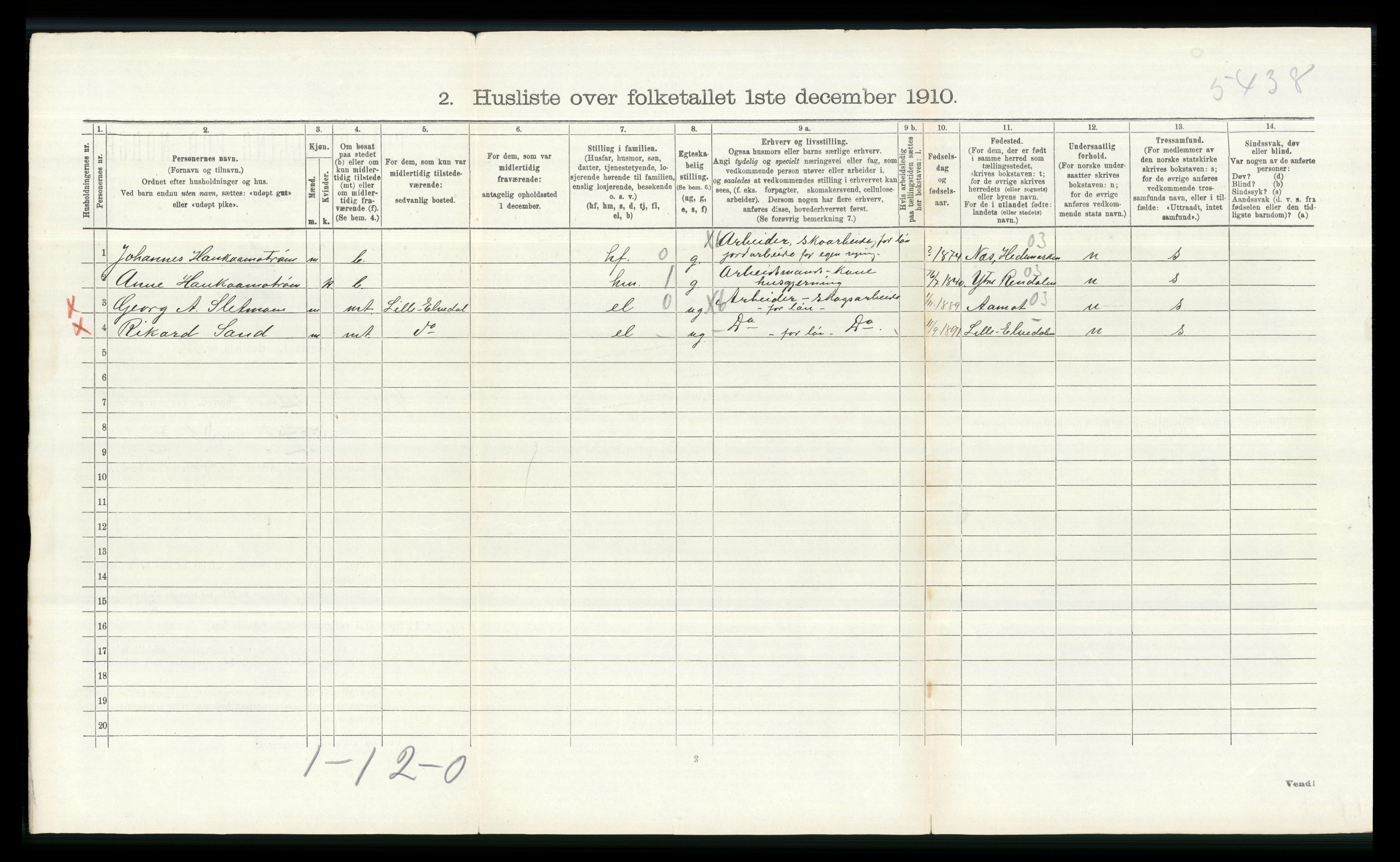 RA, 1910 census for Øvre Rendal, 1910, p. 259