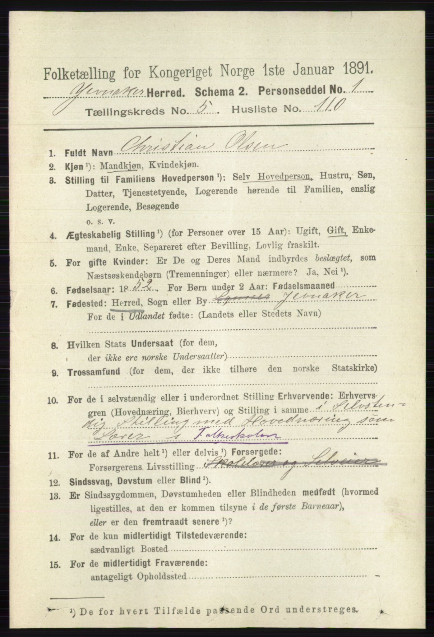 RA, 1891 census for 0532 Jevnaker, 1891, p. 3004