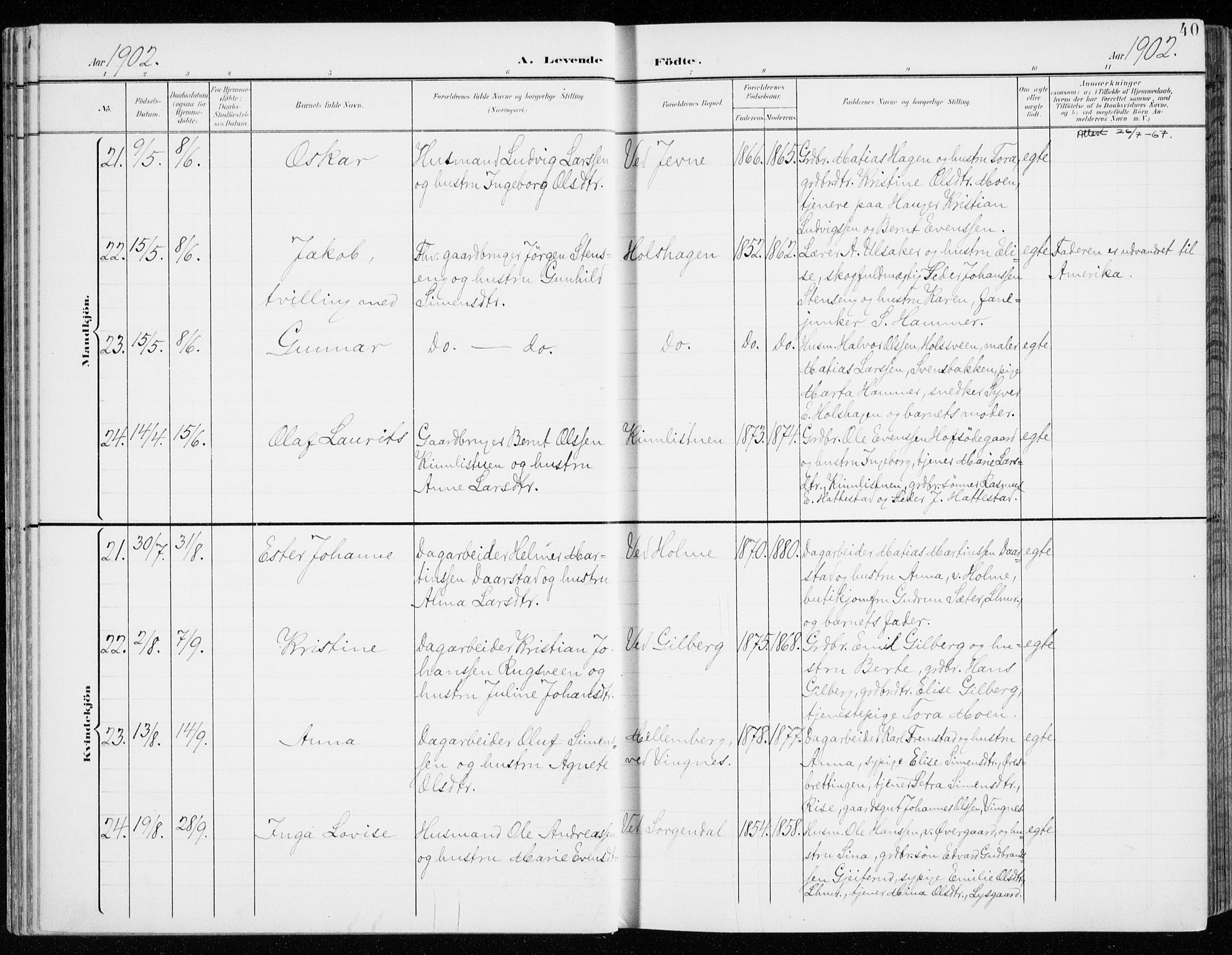 Fåberg prestekontor, AV/SAH-PREST-086/H/Ha/Haa/L0011: Parish register (official) no. 11, 1899-1913, p. 40