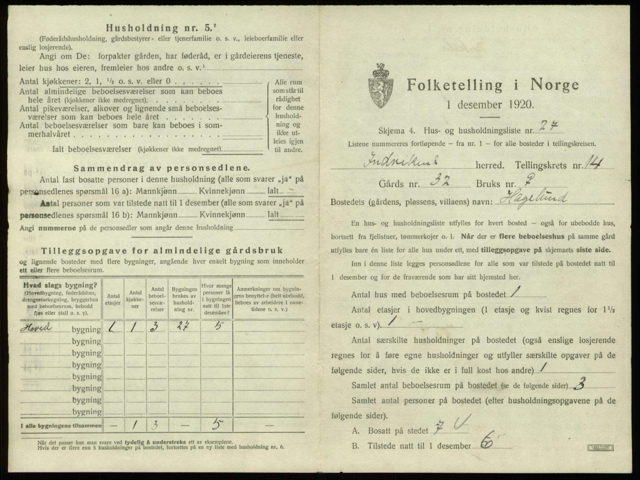 SAB, 1920 census for Innvik, 1920, p. 914