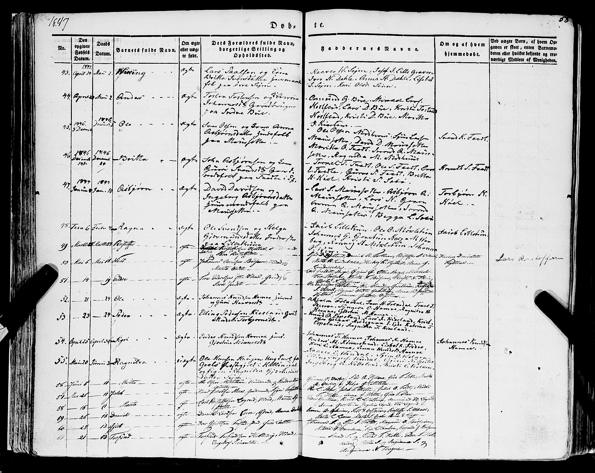 Ulvik sokneprestembete, AV/SAB-A-78801/H/Haa: Parish register (official) no. A 12, 1839-1853, p. 58