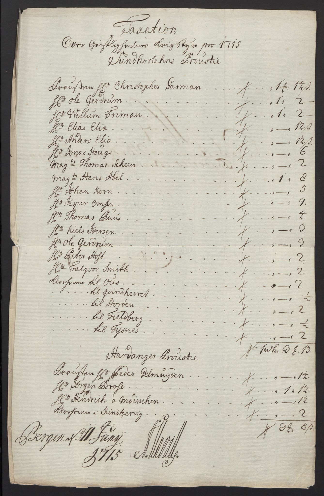 Rentekammeret inntil 1814, Reviderte regnskaper, Fogderegnskap, AV/RA-EA-4092/R48/L2991: Fogderegnskap Sunnhordland og Hardanger, 1715, p. 66