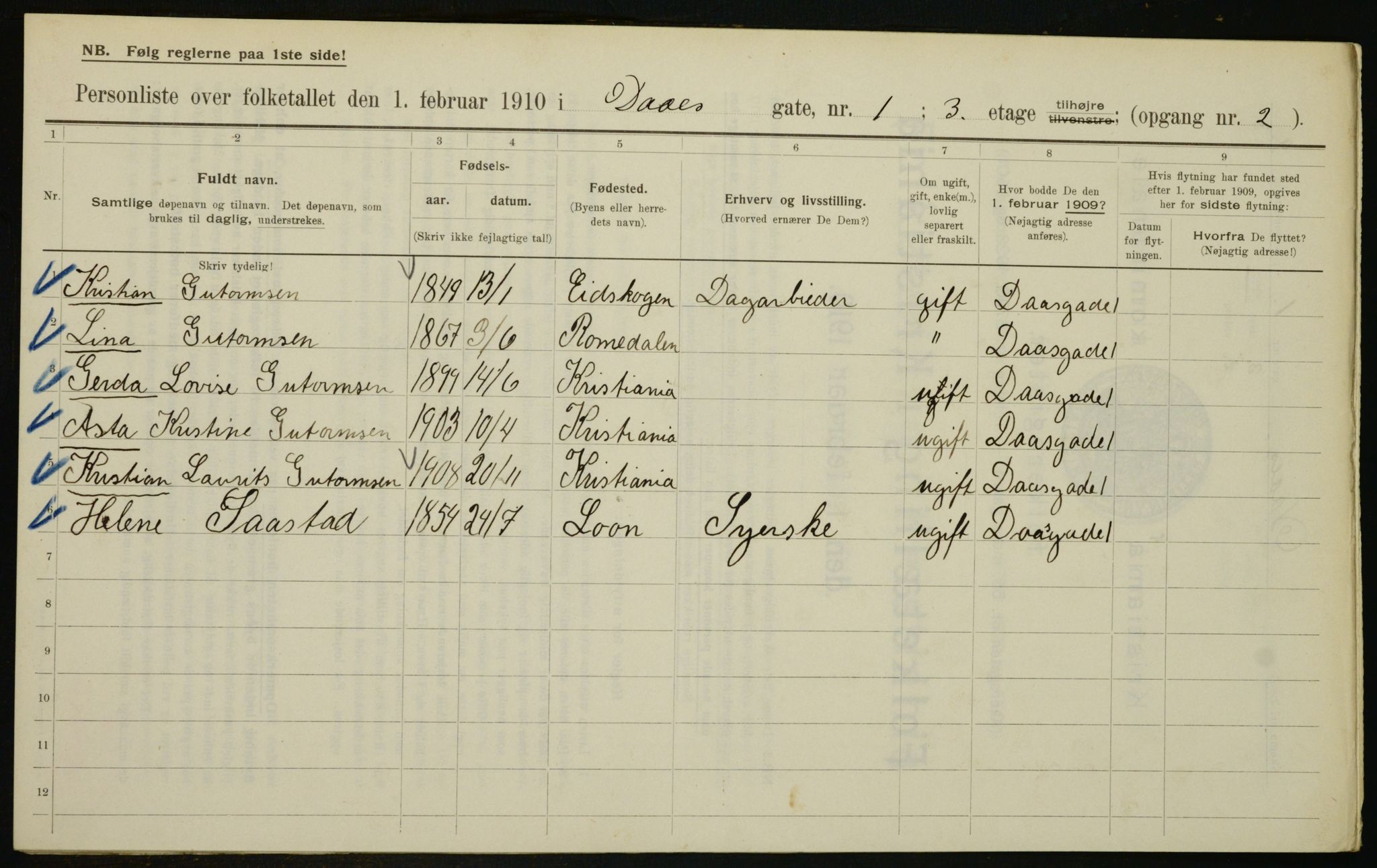 OBA, Municipal Census 1910 for Kristiania, 1910, p. 16957