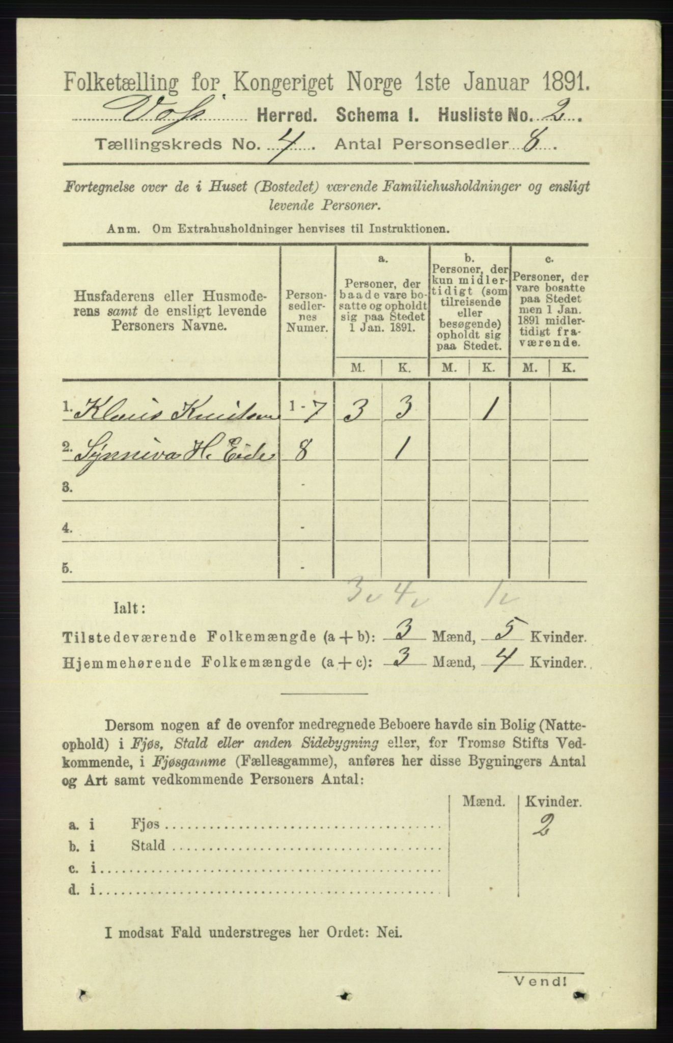 RA, 1891 census for 1235 Voss, 1891, p. 1429