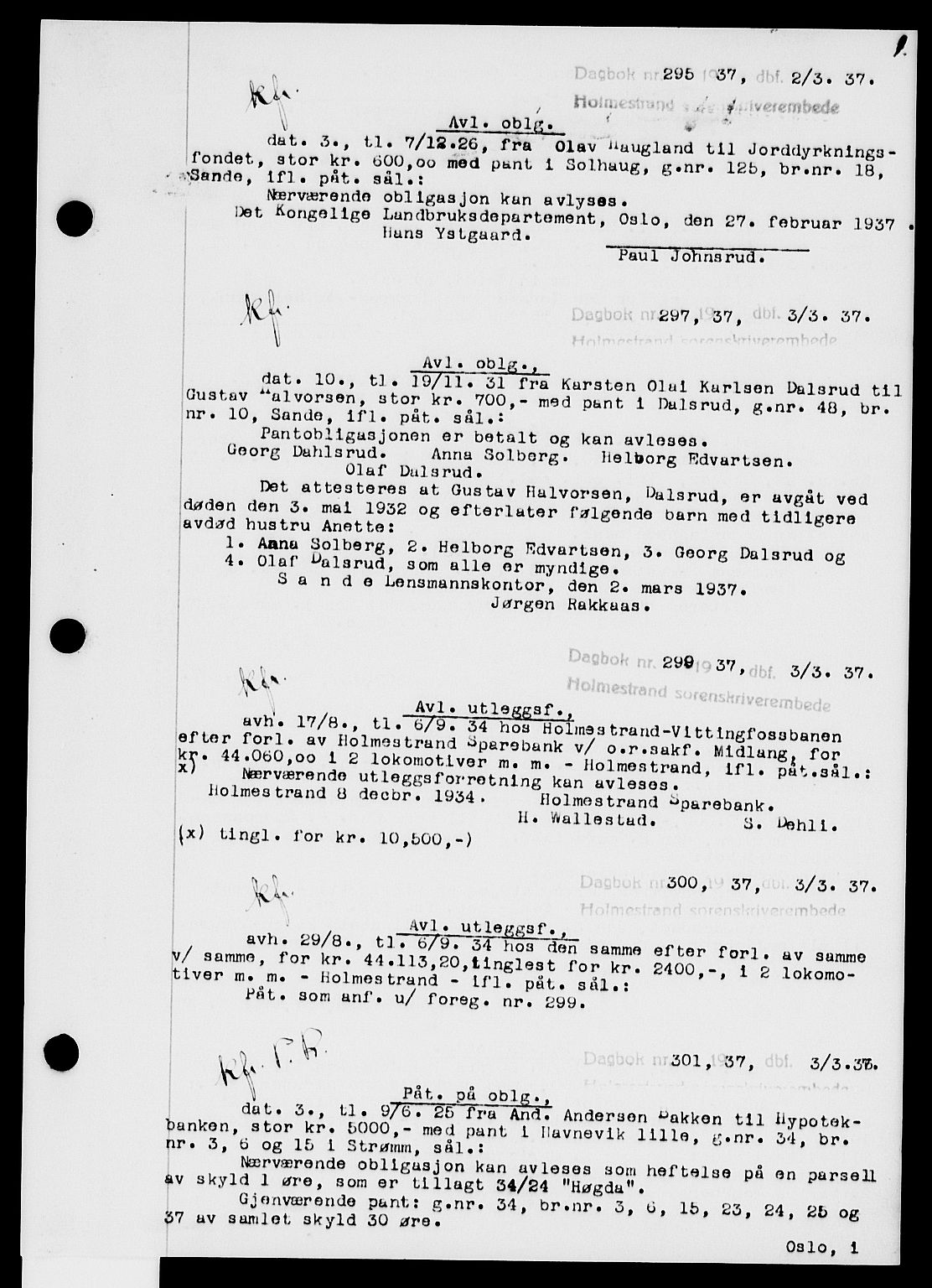 Holmestrand sorenskriveri, SAKO/A-67/G/Ga/Gab/L0048: Mortgage book no. B-48, 1937-1938, p. 1