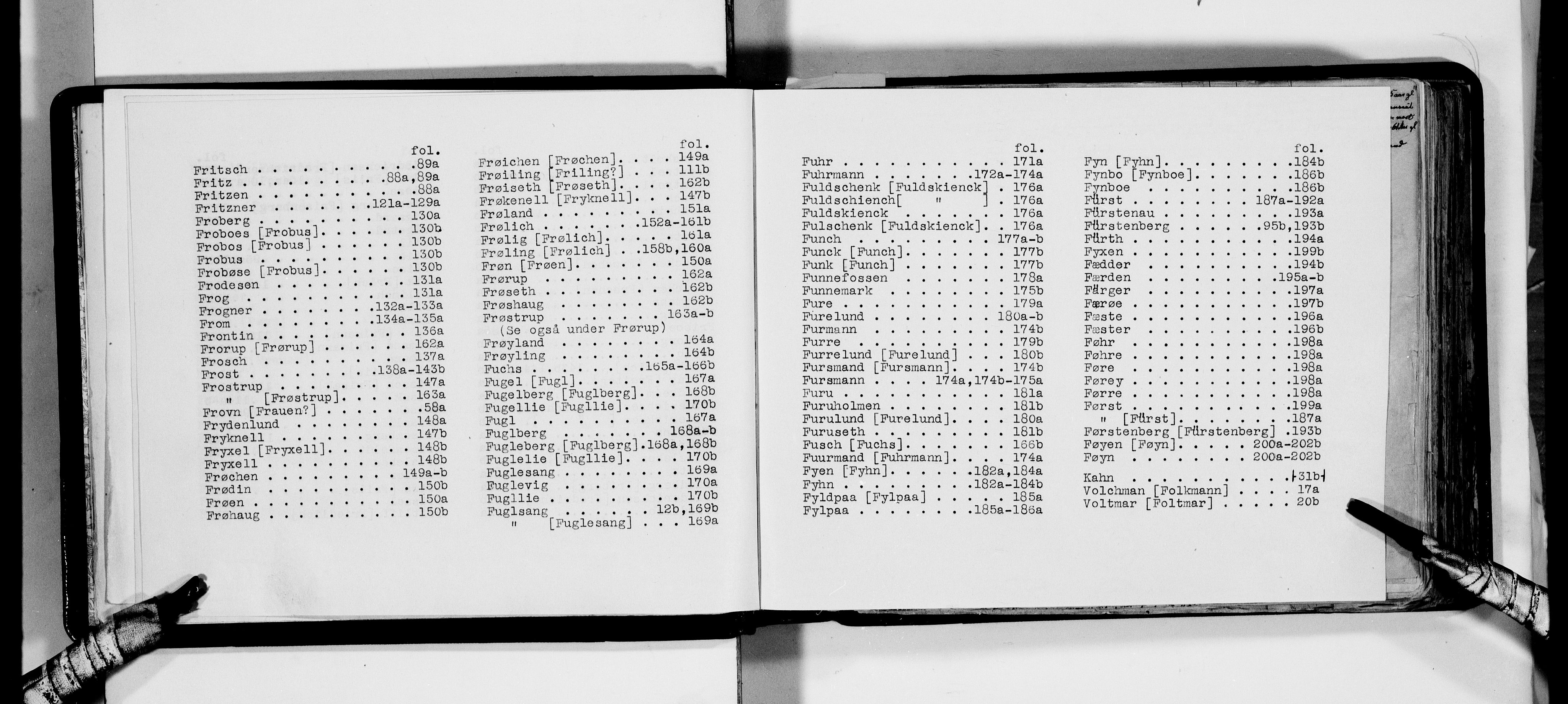 Lassens samlinger, AV/RA-PA-0051/F/Fa/L0014: Personalhistoriske og genealogiske opptegnelser: Fochsen - Føyn, 1500-1907