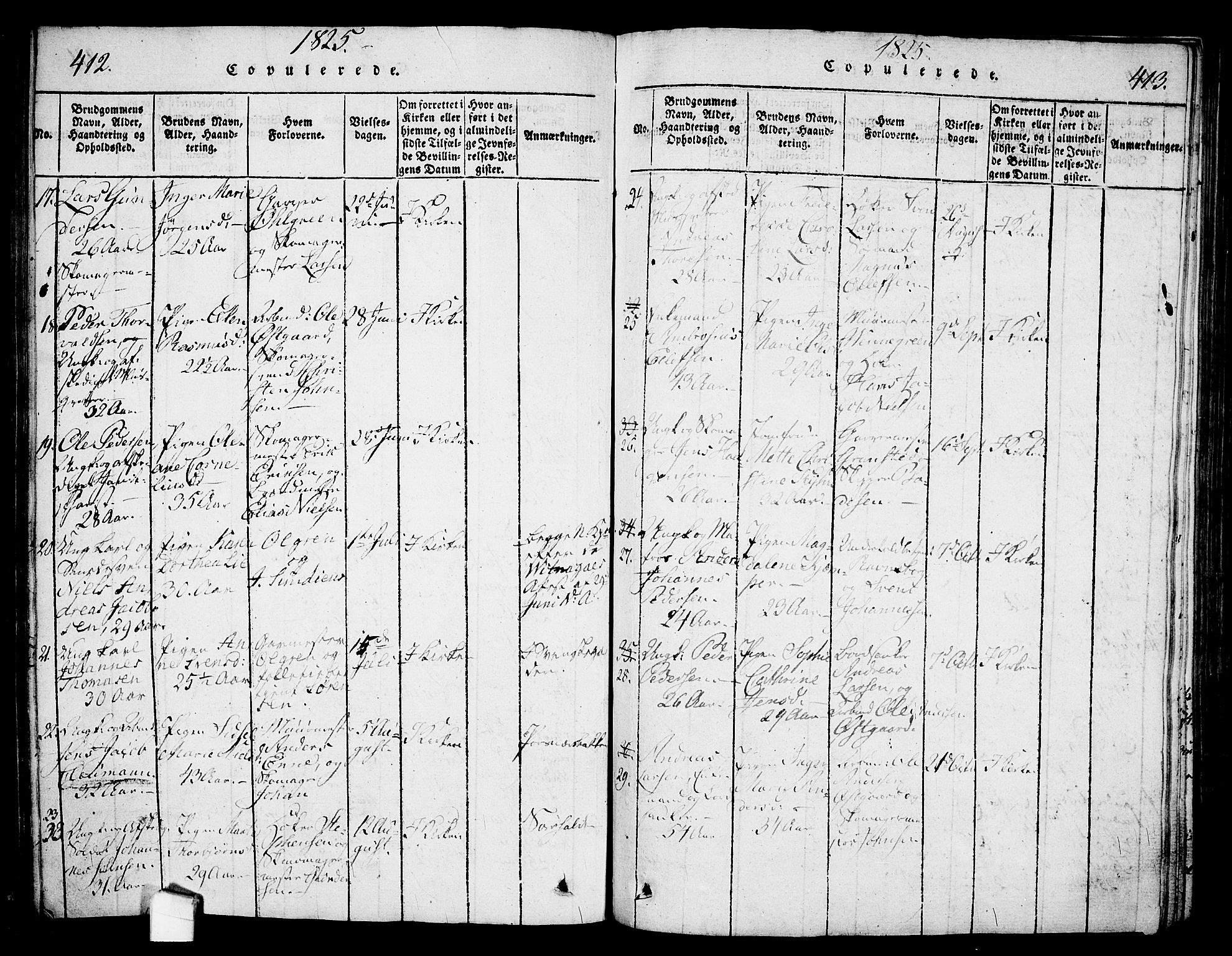 Halden prestekontor Kirkebøker, AV/SAO-A-10909/G/Ga/L0001: Parish register (copy) no. 1, 1815-1833, p. 412-413