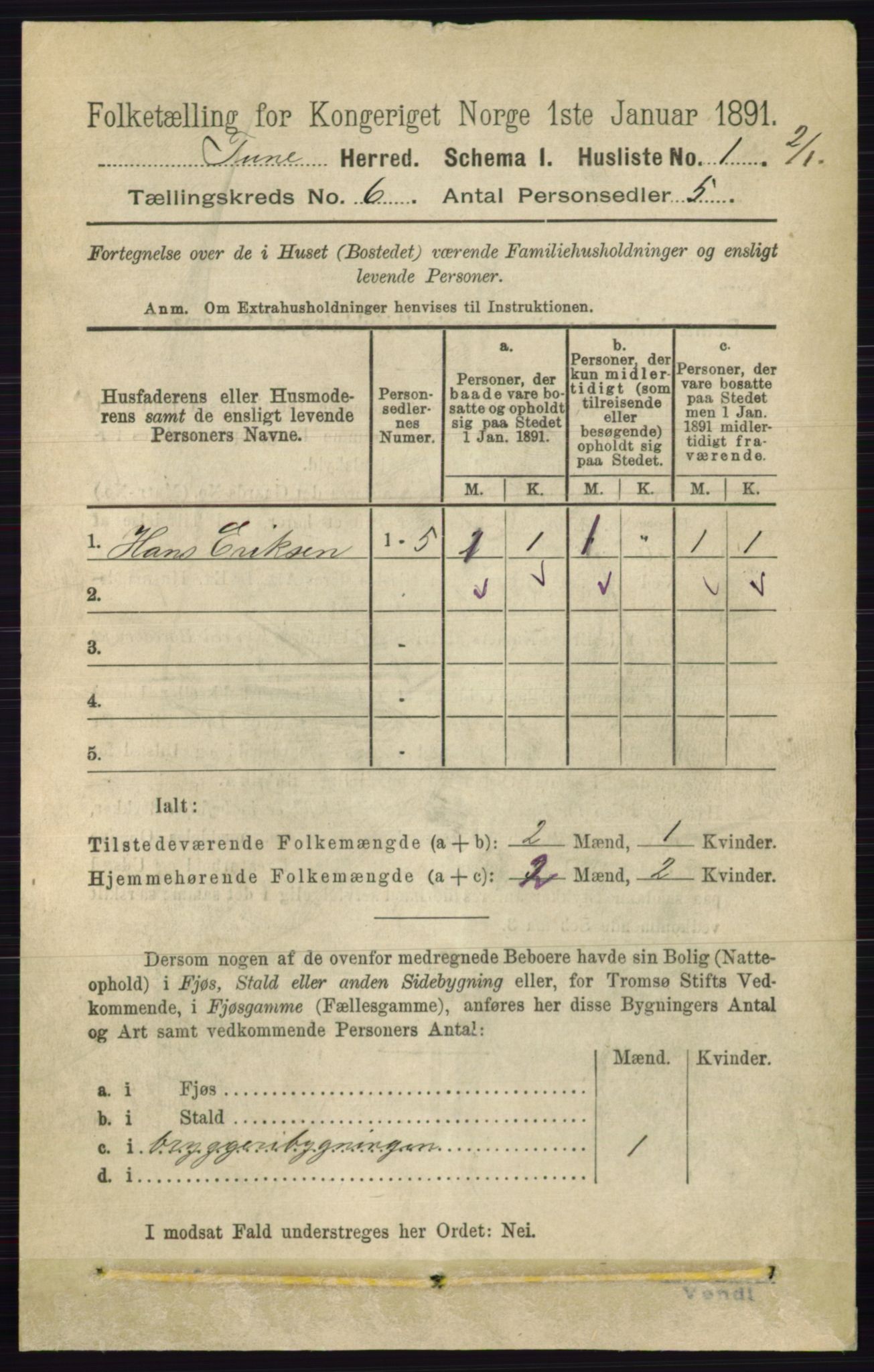 RA, 1891 census for 0130 Tune, 1891, p. 3949