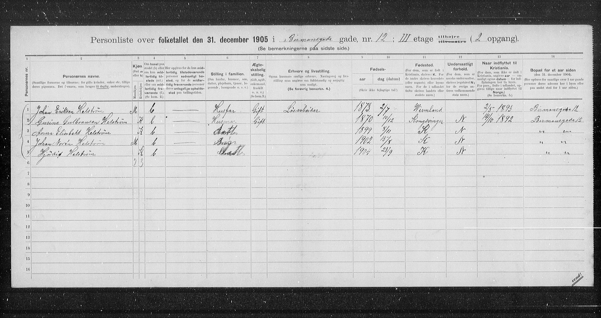 OBA, Municipal Census 1905 for Kristiania, 1905, p. 2381