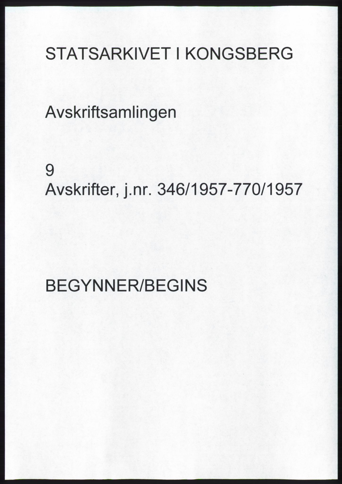 Statsarkivet i Kongsberg, AV/SAKO-A-0001, 1957, p. 1