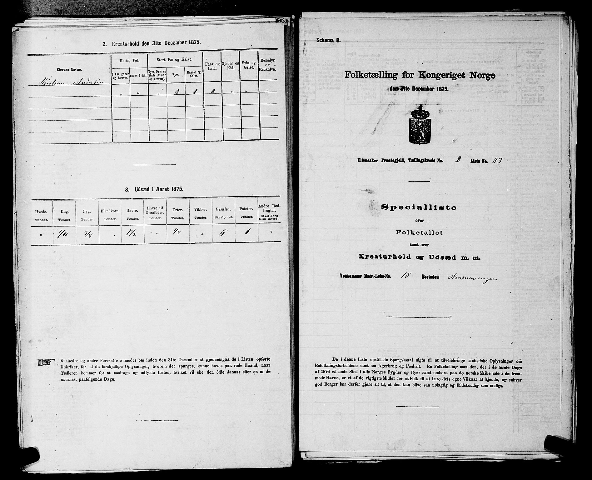 RA, 1875 census for 0235P Ullensaker, 1875, p. 240