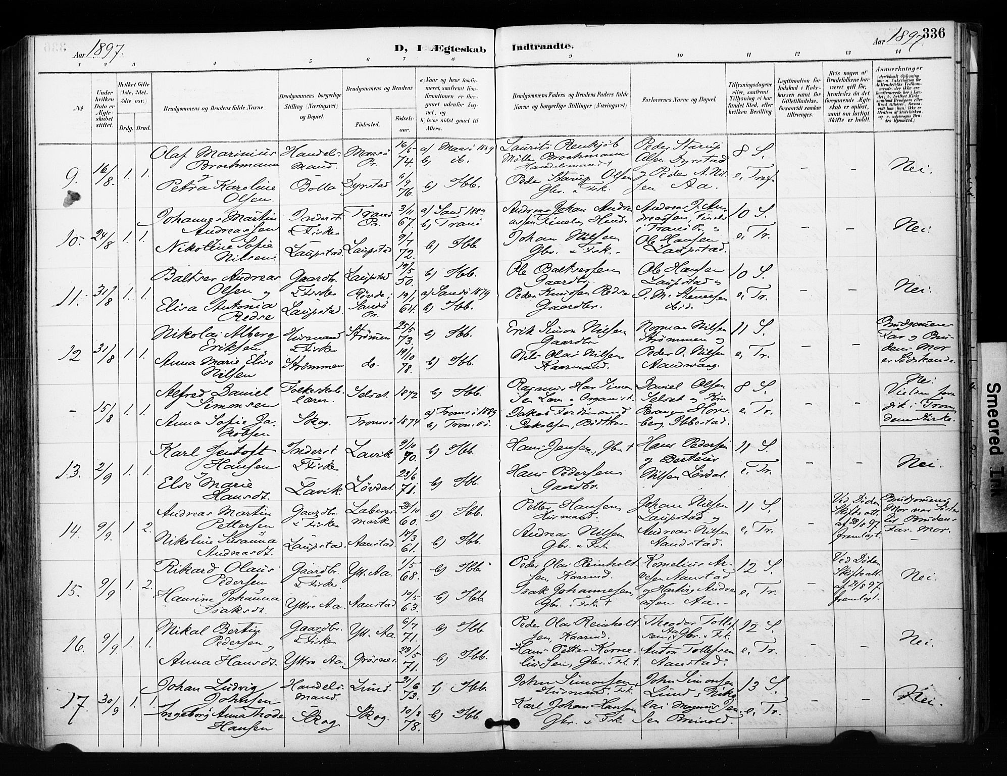 Ibestad sokneprestembete, SATØ/S-0077/H/Ha/Haa/L0012kirke: Parish register (official) no. 12, 1890-1900, p. 336
