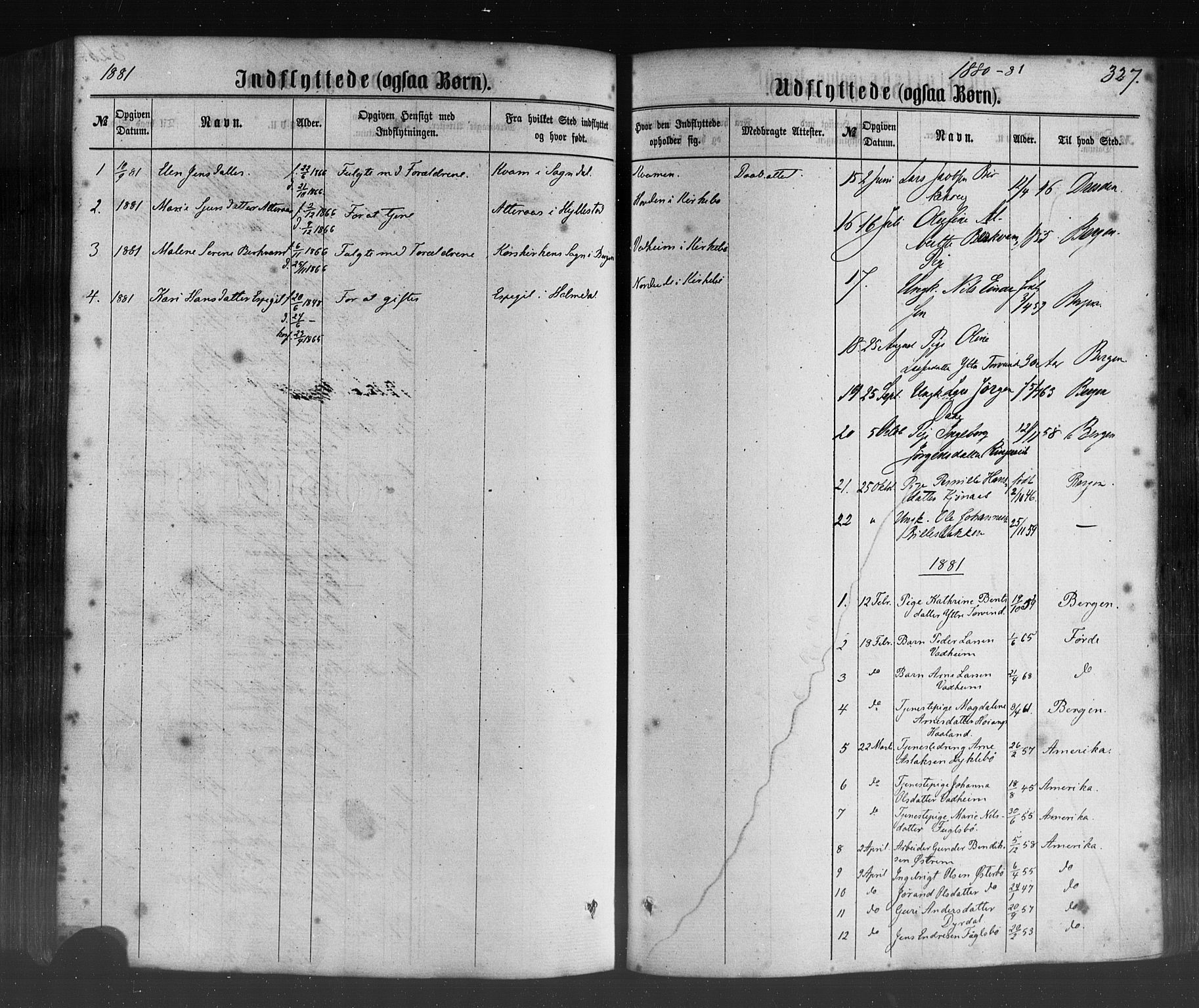 Lavik sokneprestembete, SAB/A-80901: Parish register (official) no. A 4, 1864-1881, p. 327