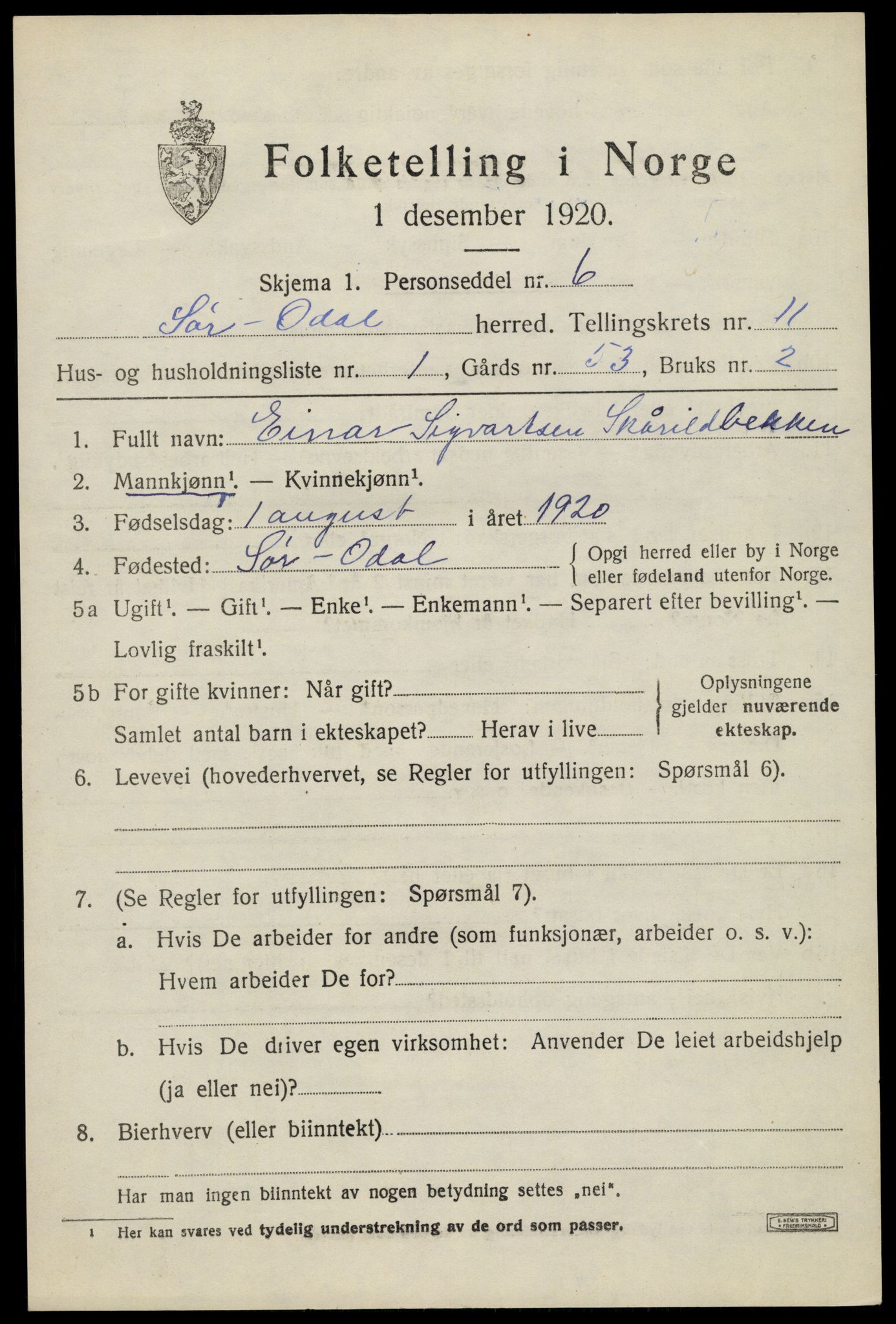 SAH, 1920 census for Sør-Odal, 1920, p. 11761