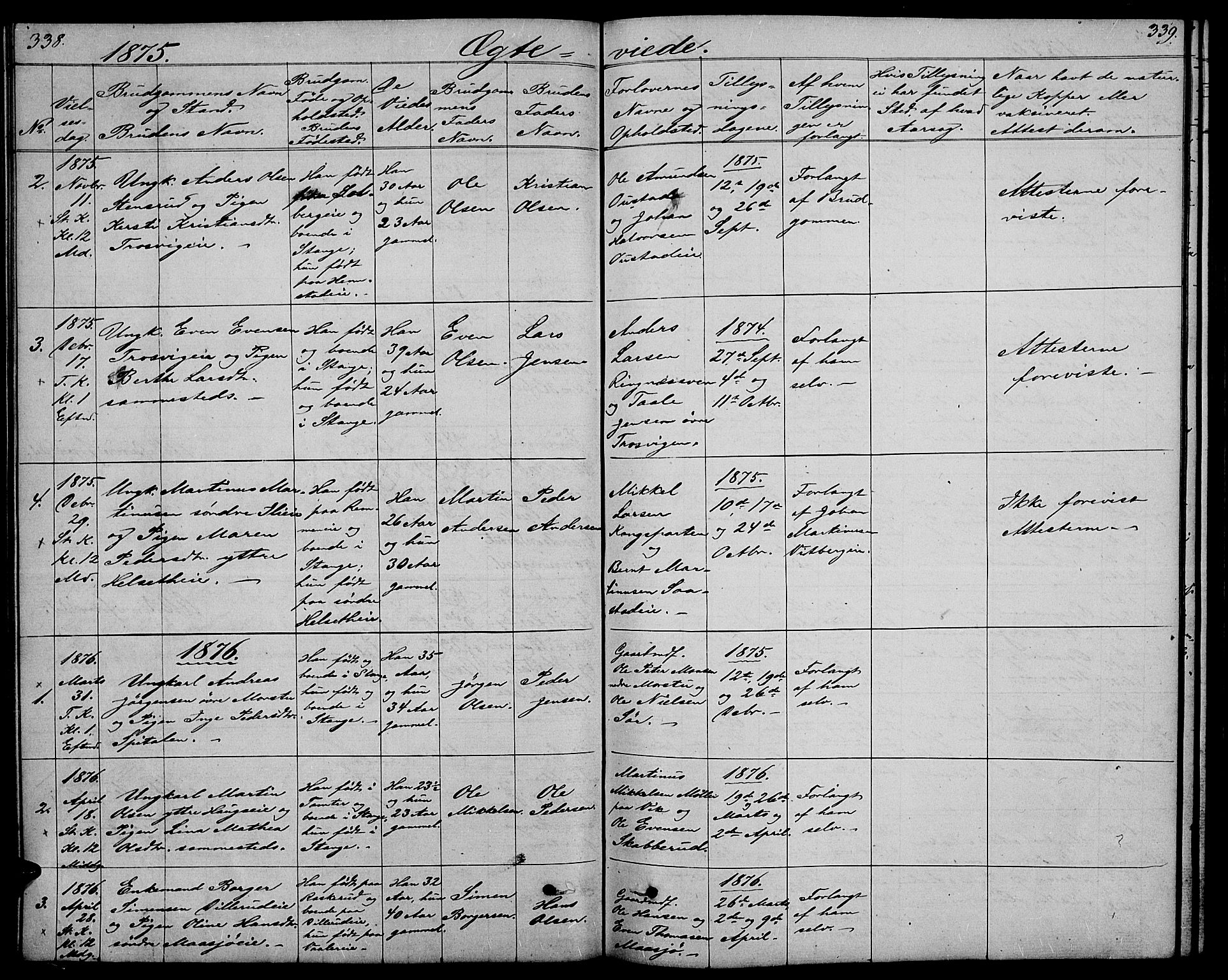 Stange prestekontor, SAH/PREST-002/L/L0005: Parish register (copy) no. 5, 1861-1881, p. 338-339