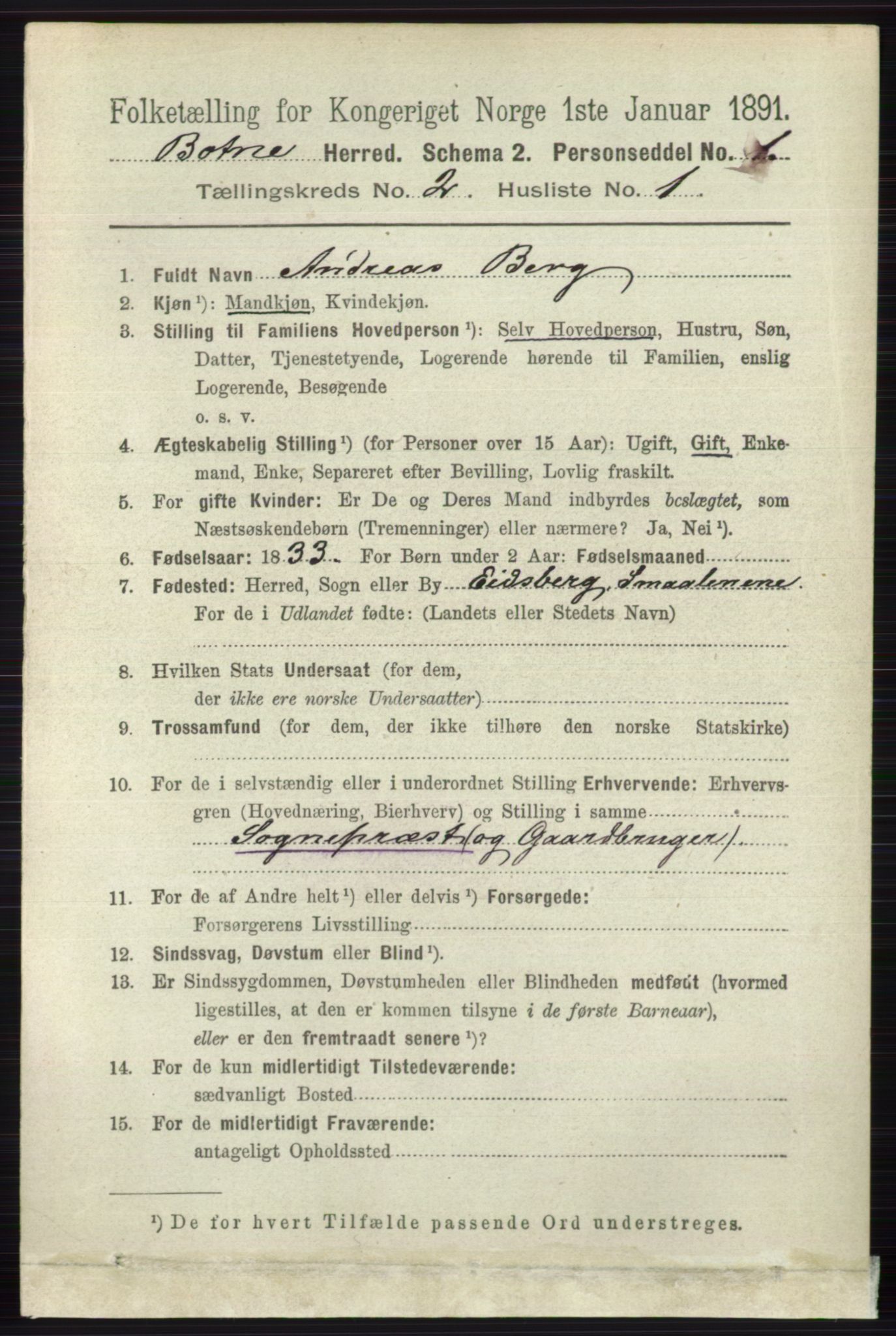 RA, 1891 census for 0715 Botne, 1891, p. 674