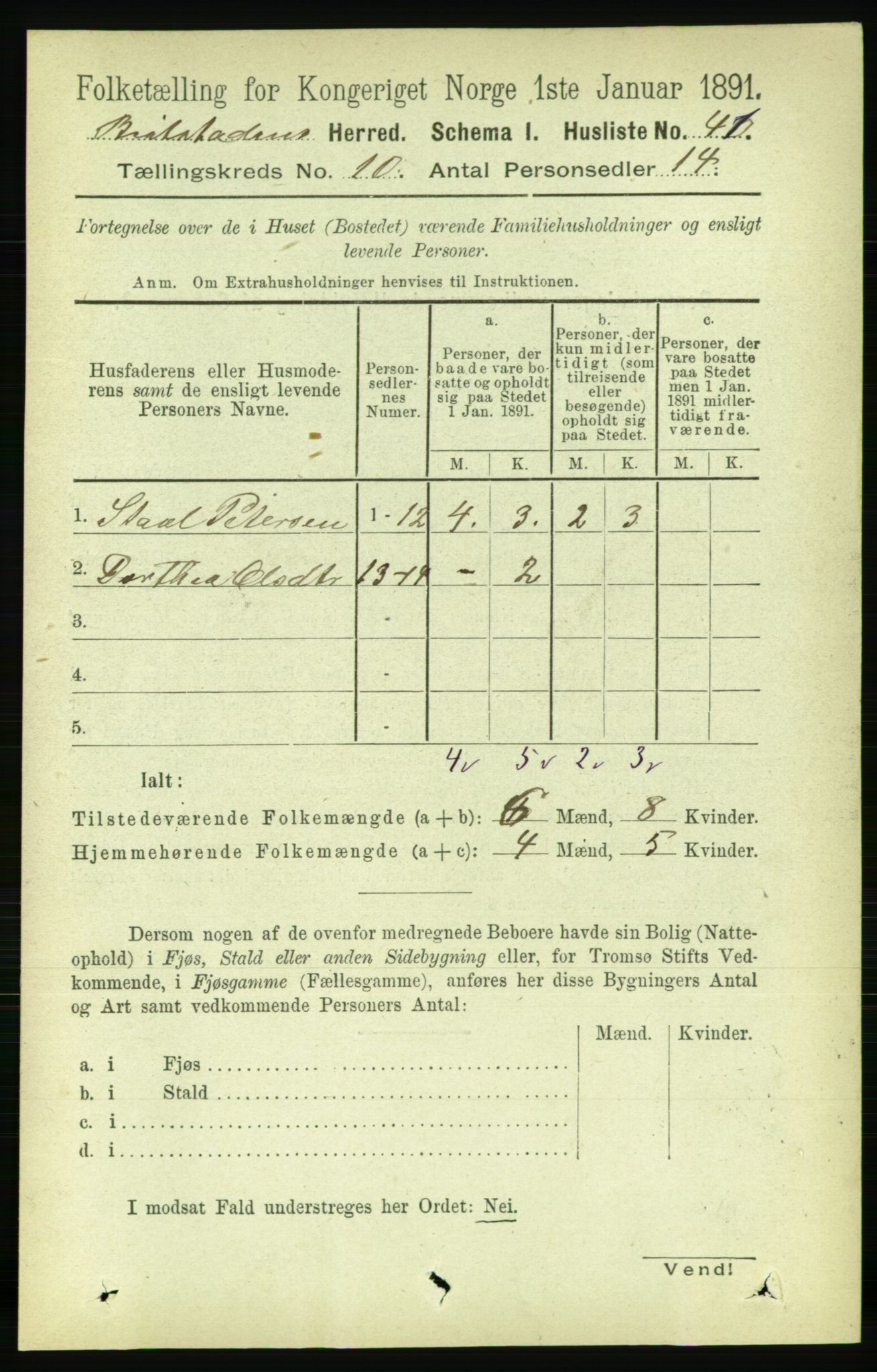 RA, 1891 census for 1727 Beitstad, 1891, p. 2726