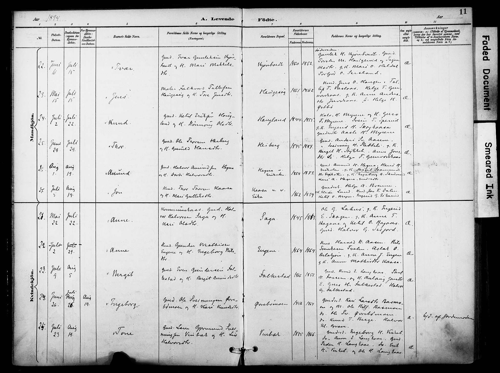 Bø kirkebøker, AV/SAKO-A-257/F/Fa/L0011: Parish register (official) no. 11, 1892-1900, p. 11