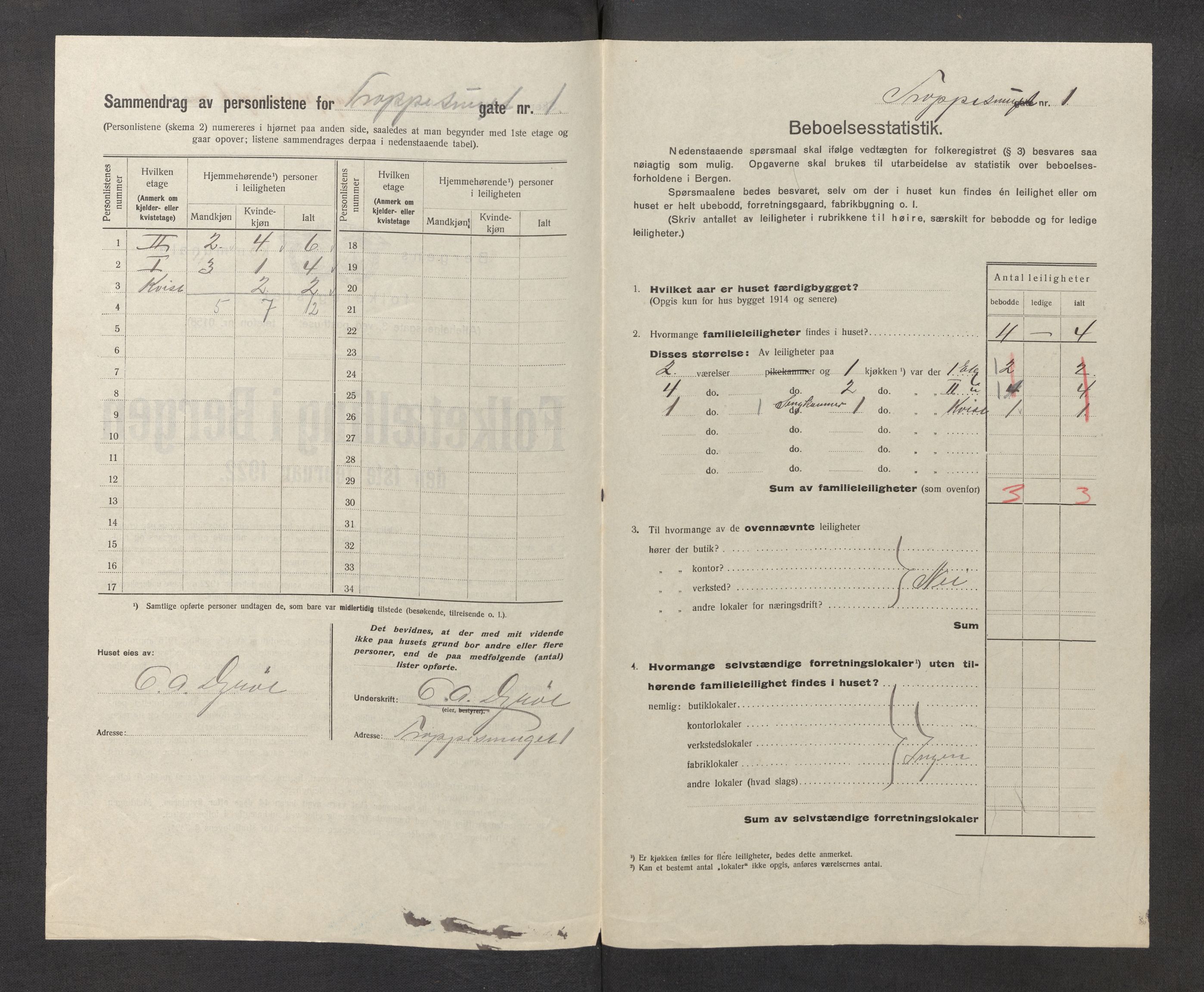 SAB, Municipal Census 1922 for Bergen, 1922, p. 44956