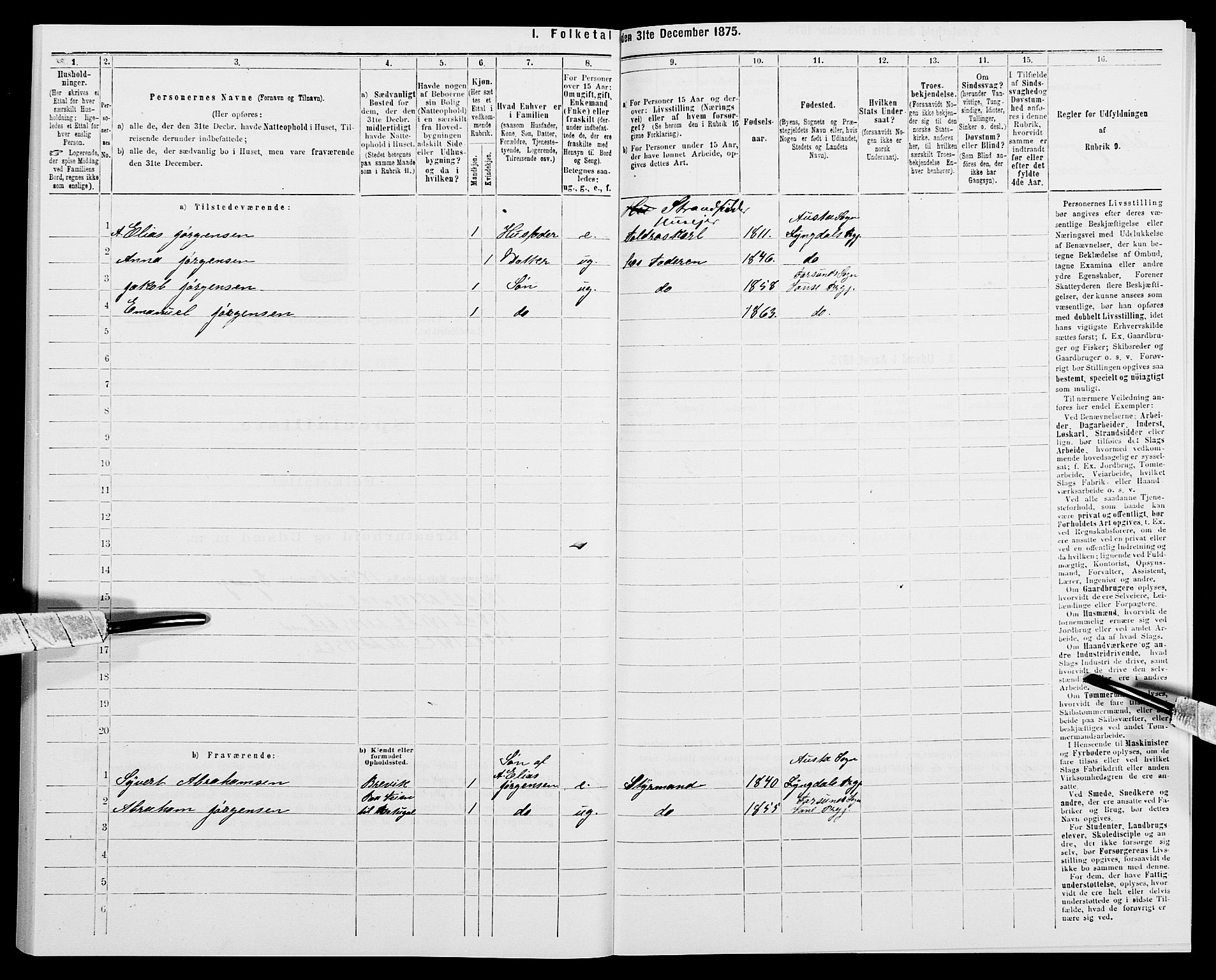 SAK, 1875 census for 1041L Vanse/Vanse og Farsund, 1875, p. 457